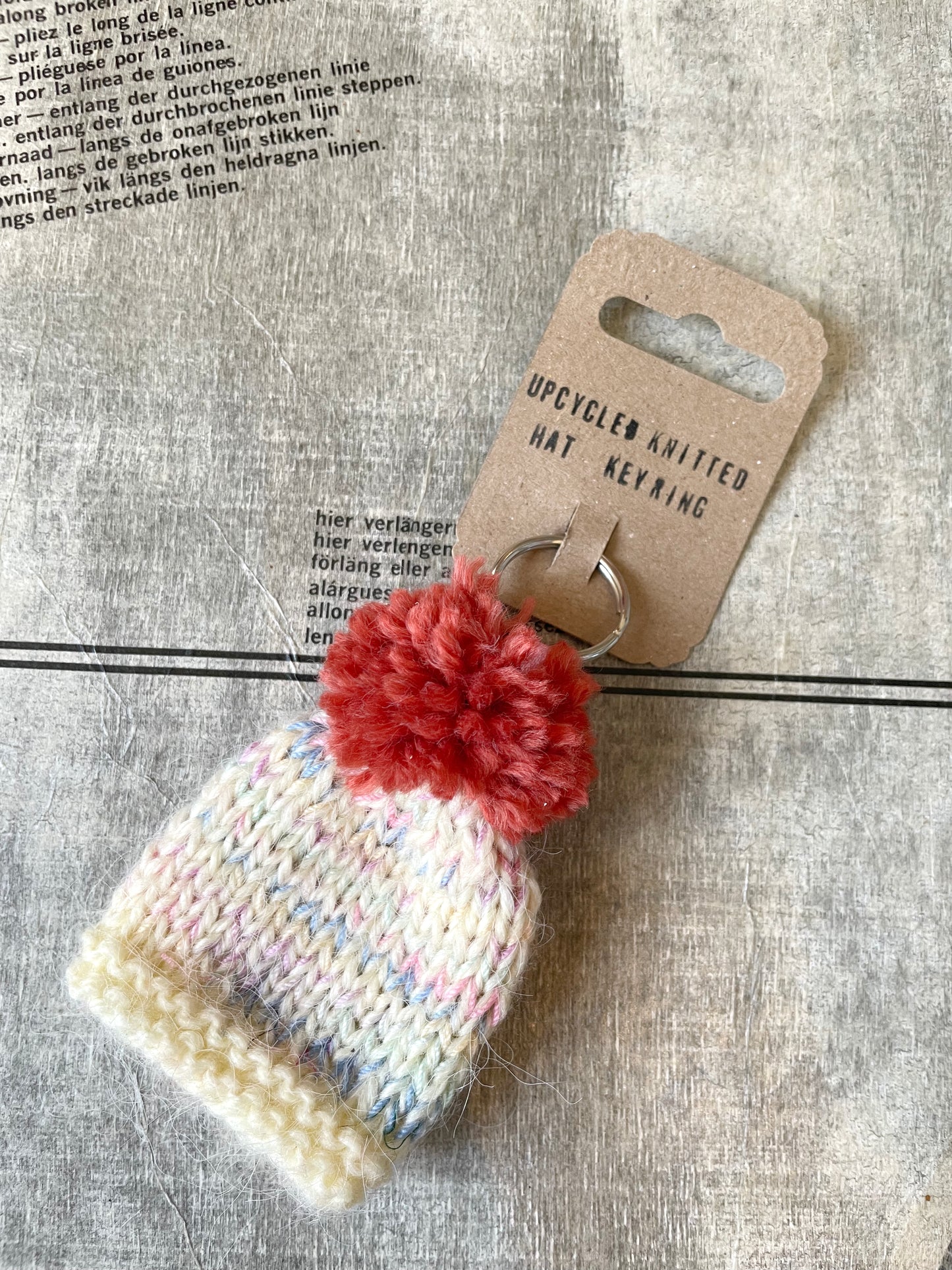 Wooly Hat Keyring - Pastel & Orange