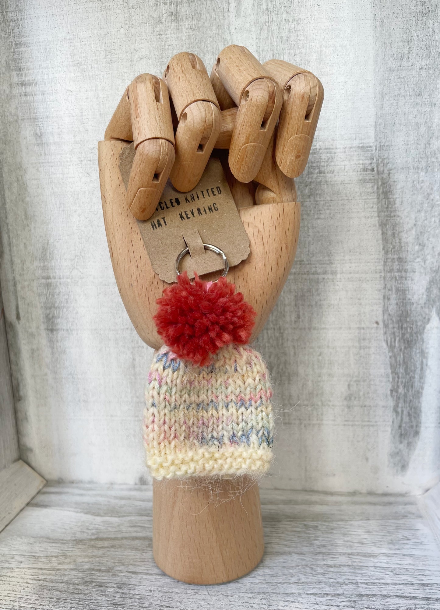 Wooly Hat Keyring - Pastel & Orange
