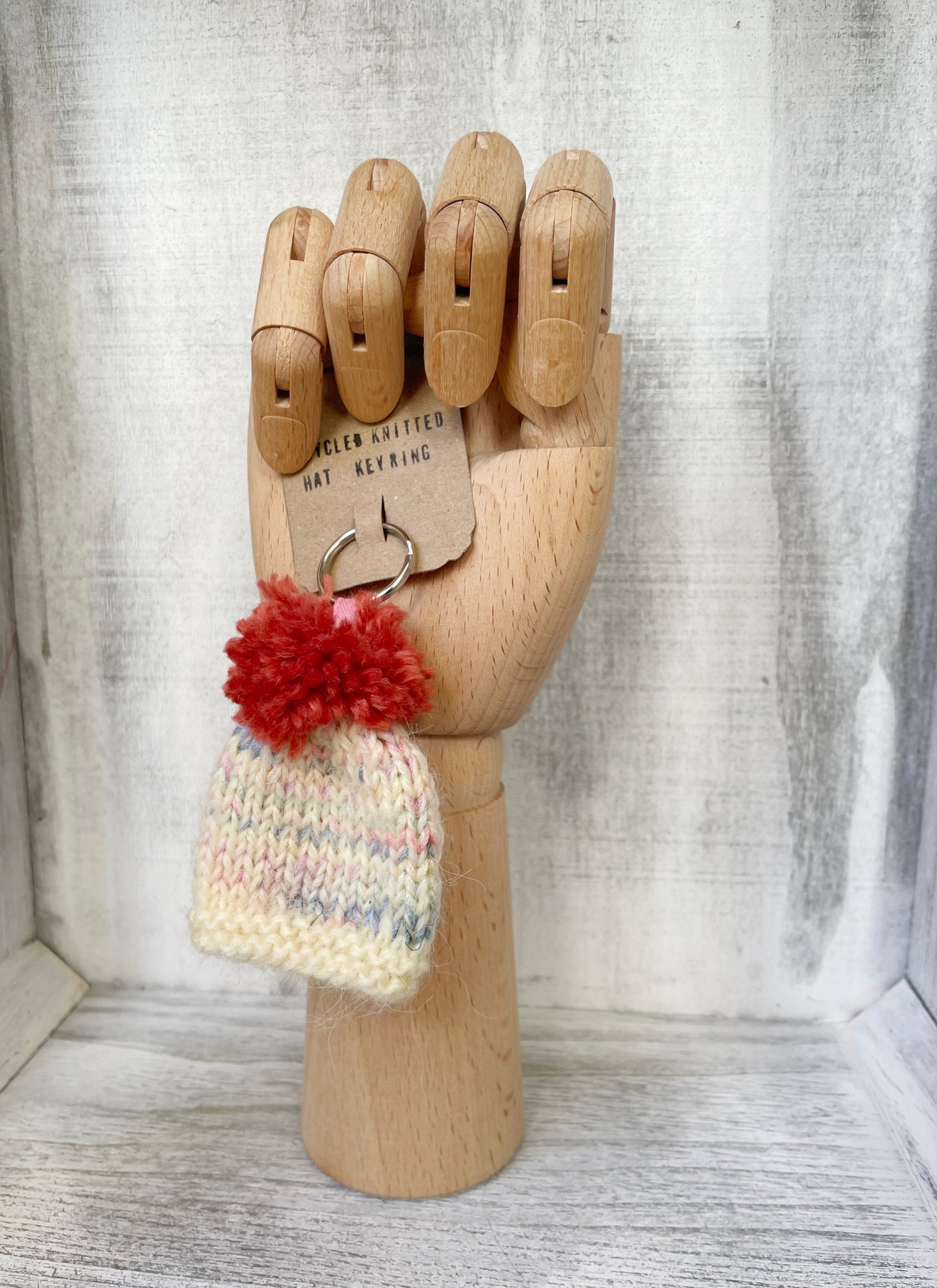 Wooly Hat Keyring - Pastel & Orange