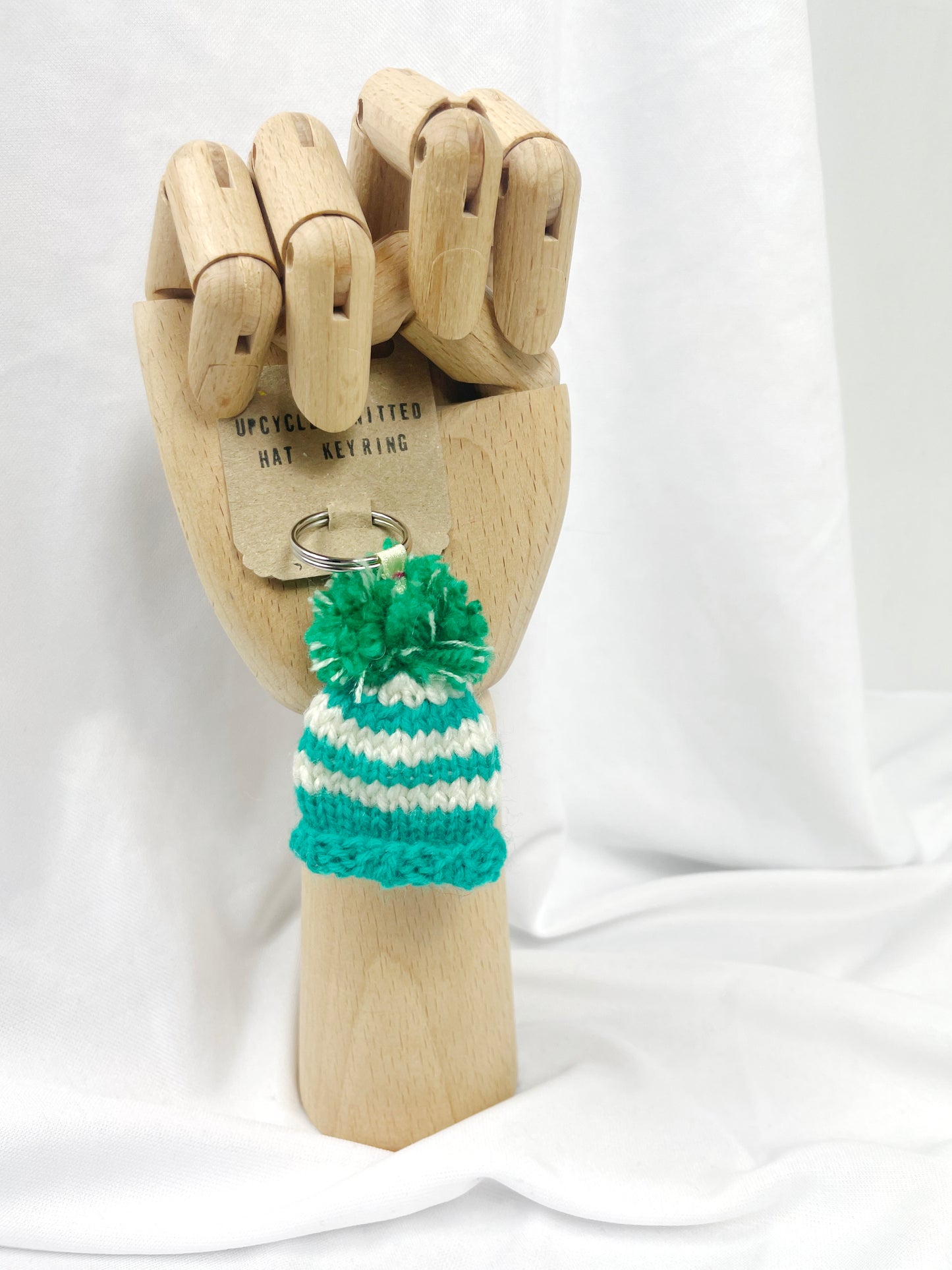 Wooly Hat Keyring - Green stripes
