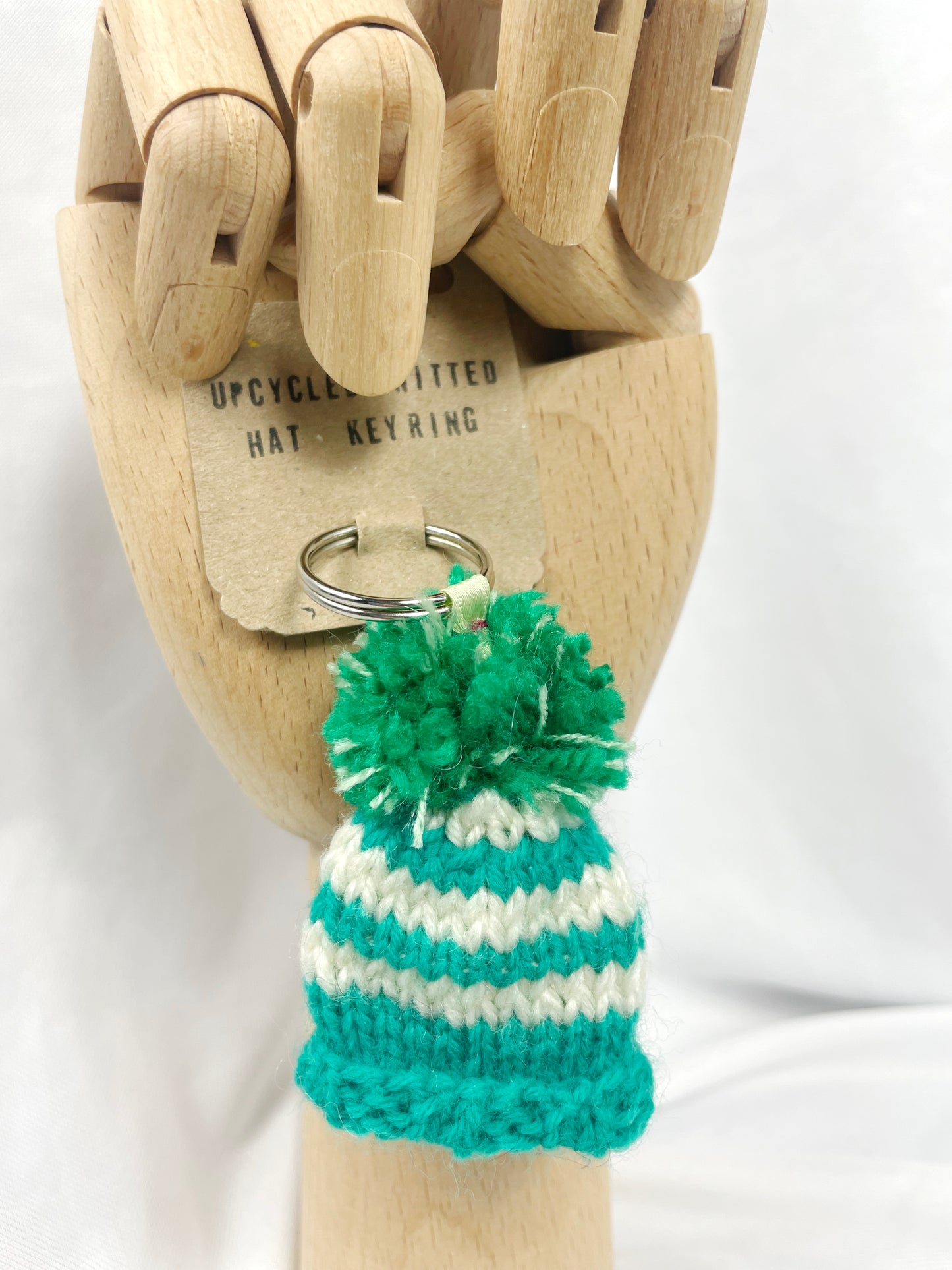 Wooly Hat Keyring - Green stripes