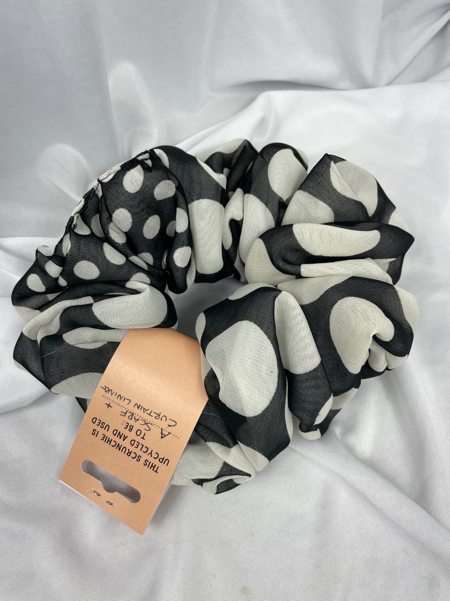 Mega Black and White Polka Scrunchie