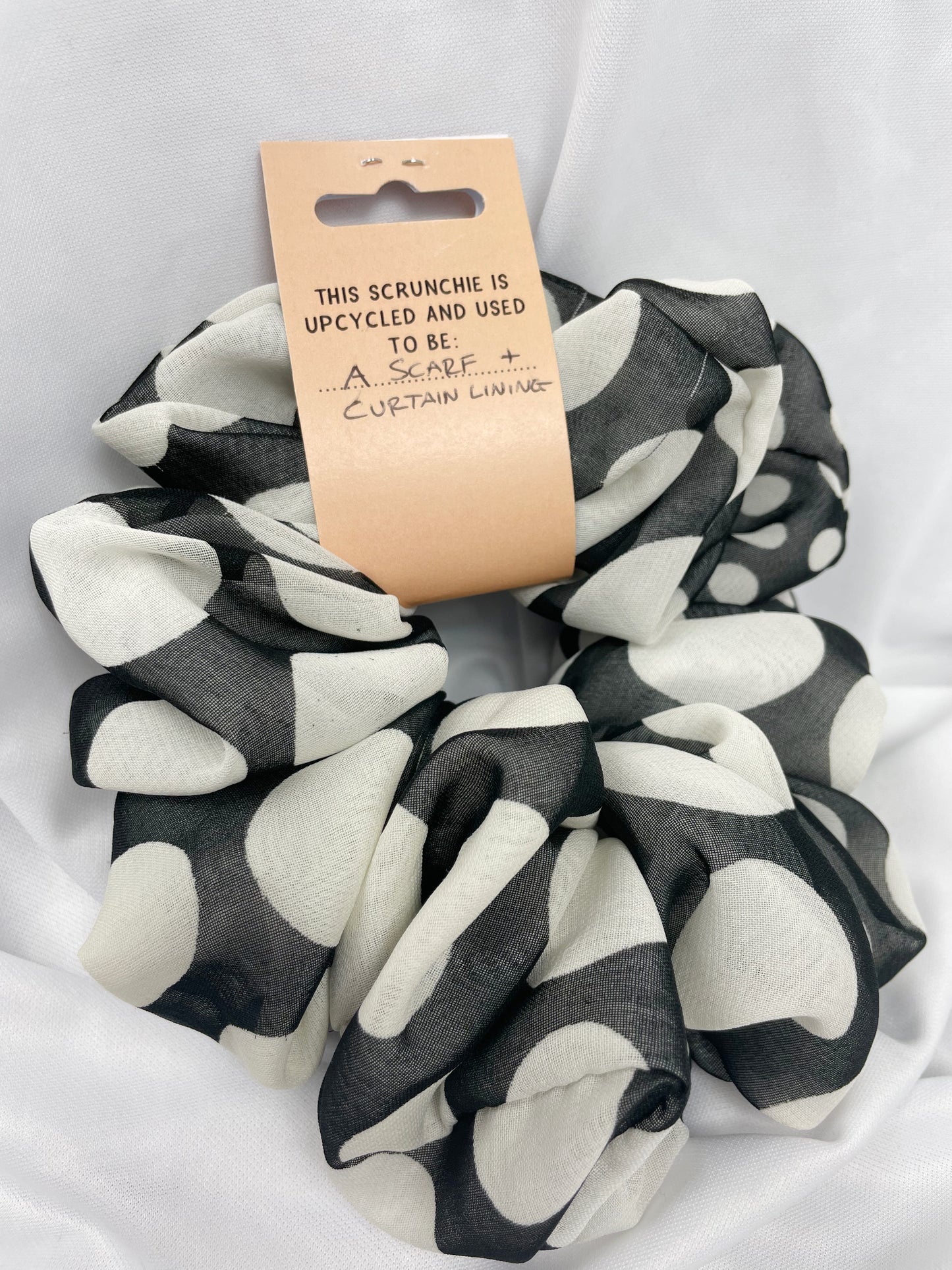 Mega Black and White Polka Scrunchie