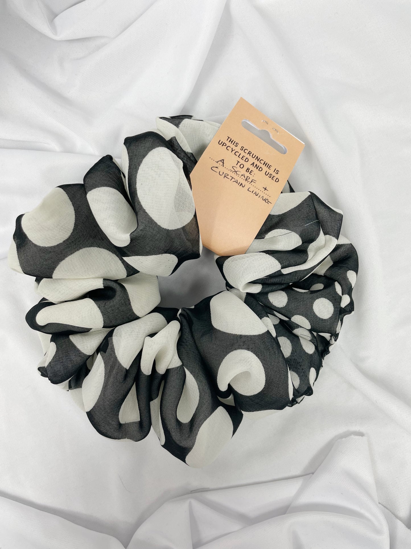 Mega Black and White Polka Scrunchie