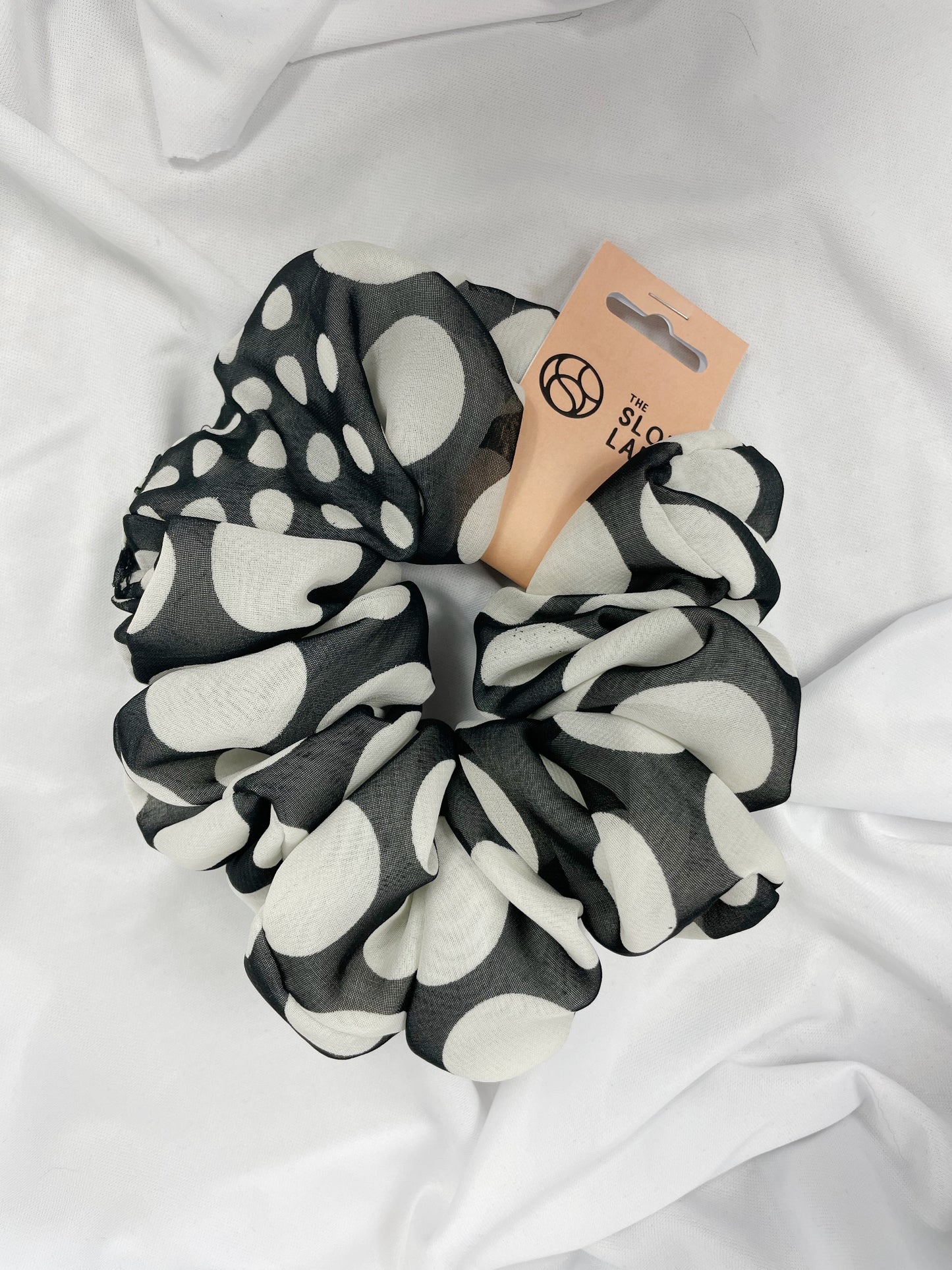 Mega Black and White Polka Scrunchie