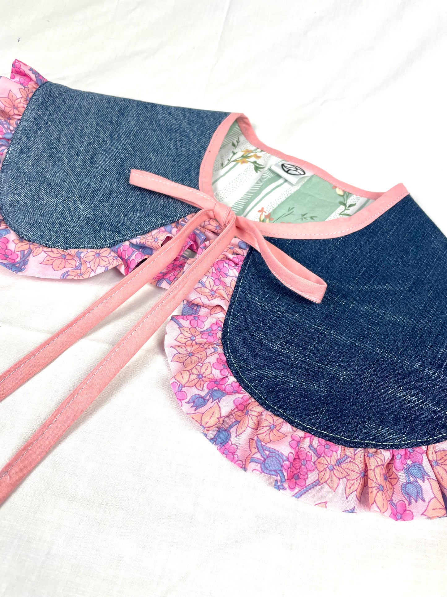 Denim and Pink Frilly Peter Pan Detachable Collar
