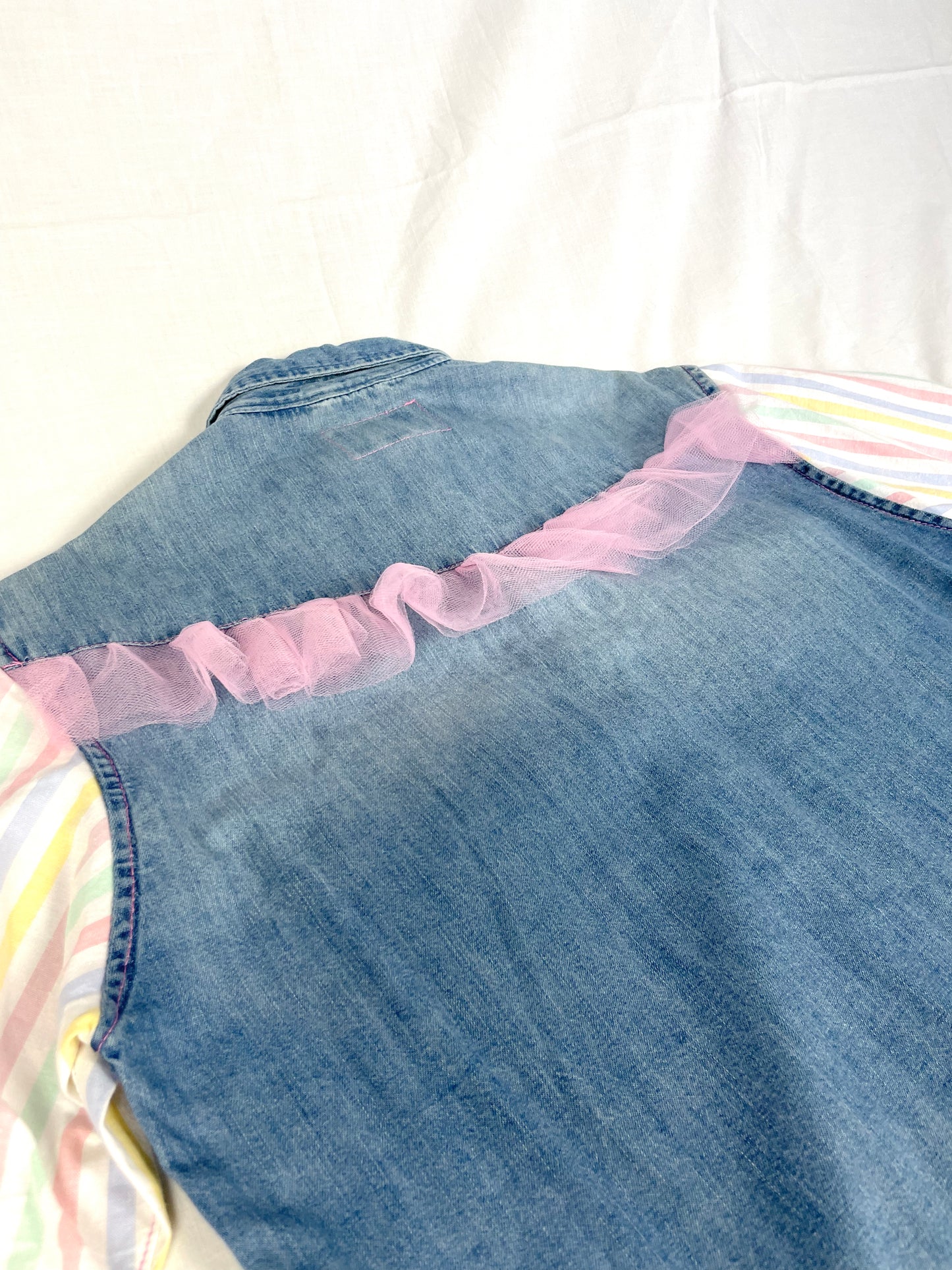 Cute Pink and Pastel Denim Jacket Size Small 8-10