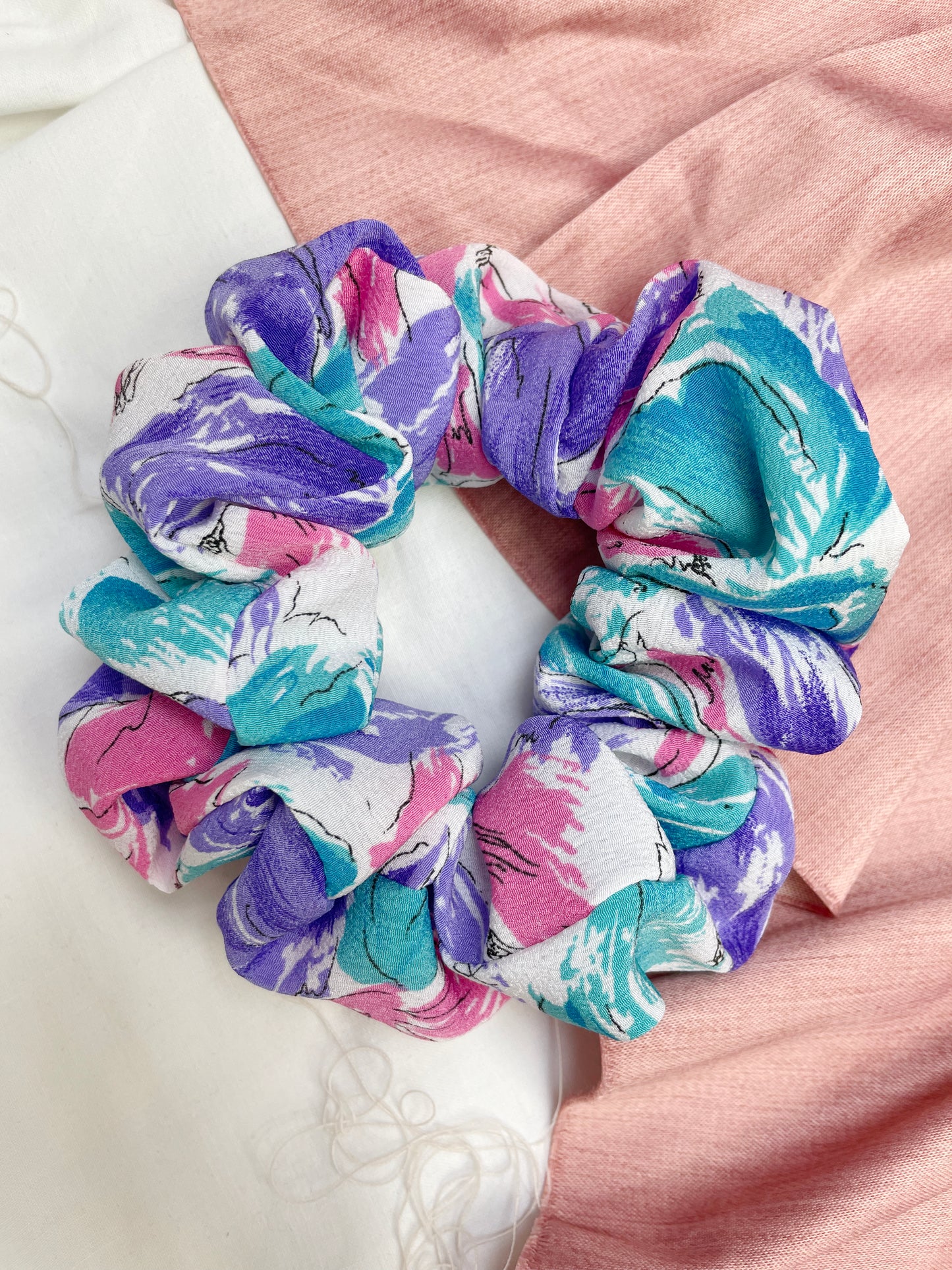 Large Vintage Floral Scrunchie