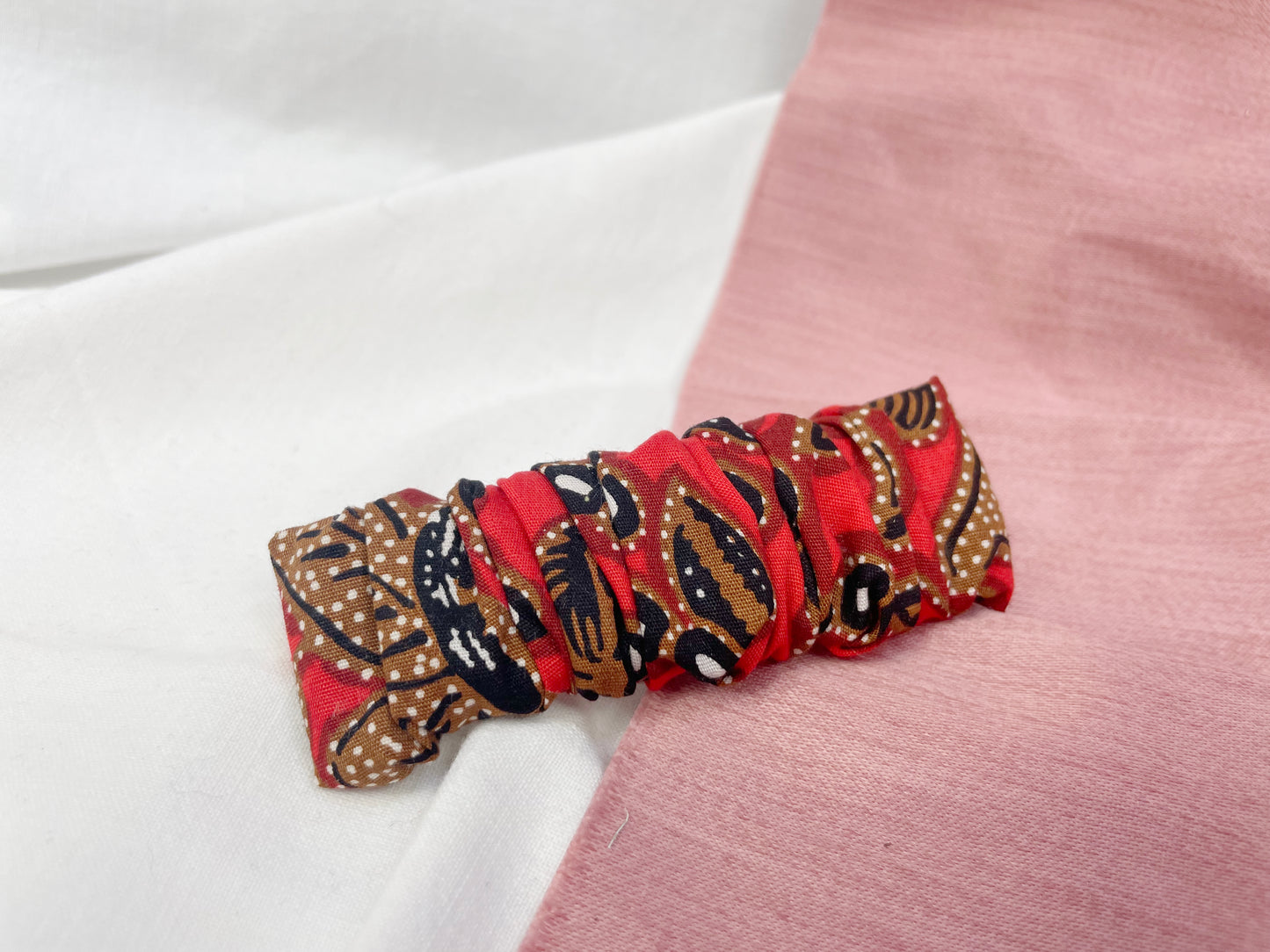 Red African Wax Print Scrunched Upcycled Hair Barrette