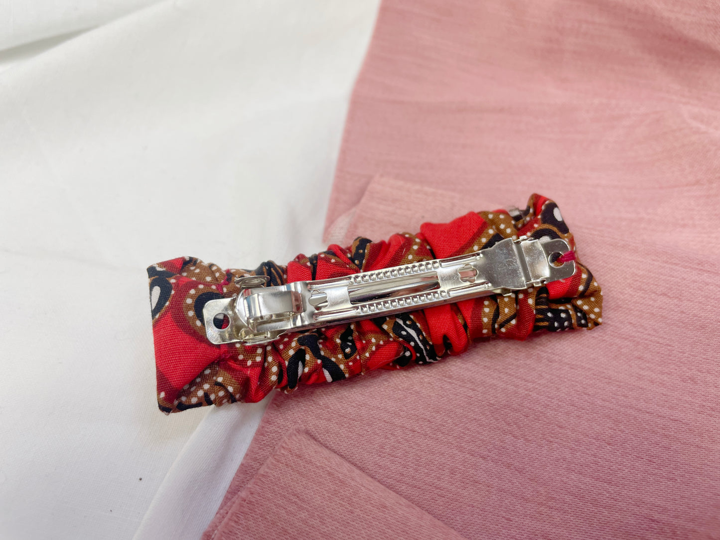 Red African Wax Print Scrunched Upcycled Hair Barrette
