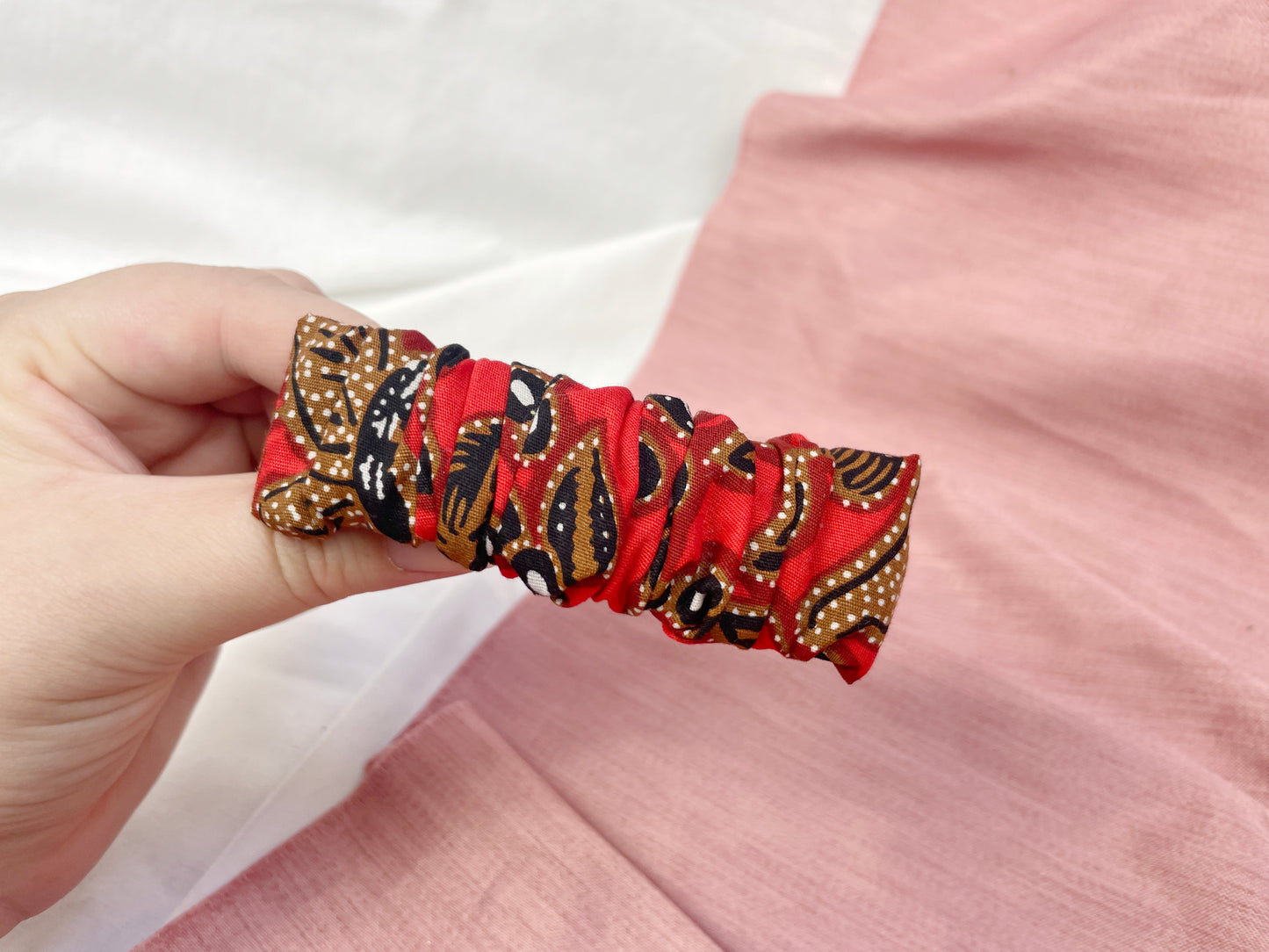 Red African Wax Print Scrunched Upcycled Hair Barrette