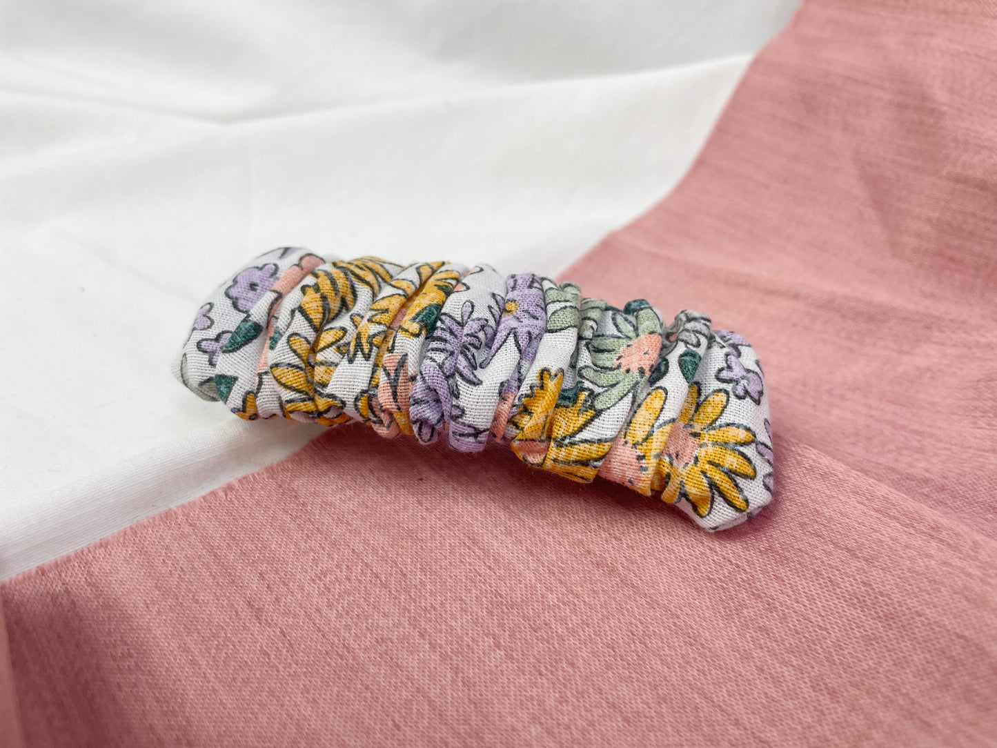 Pastel Floral Scrunched Upcycled Hair Barrette
