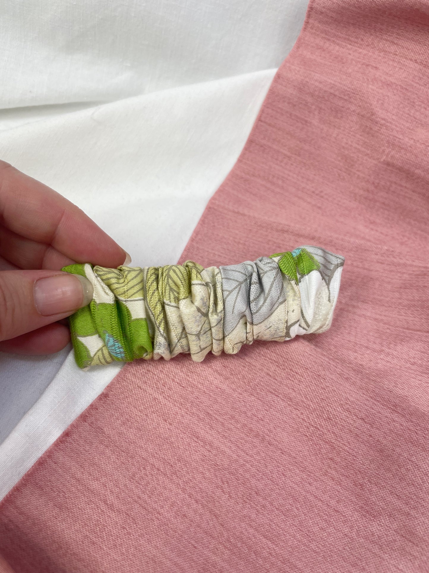 Green Leaf Scrunched Upcycled Hair Barrette