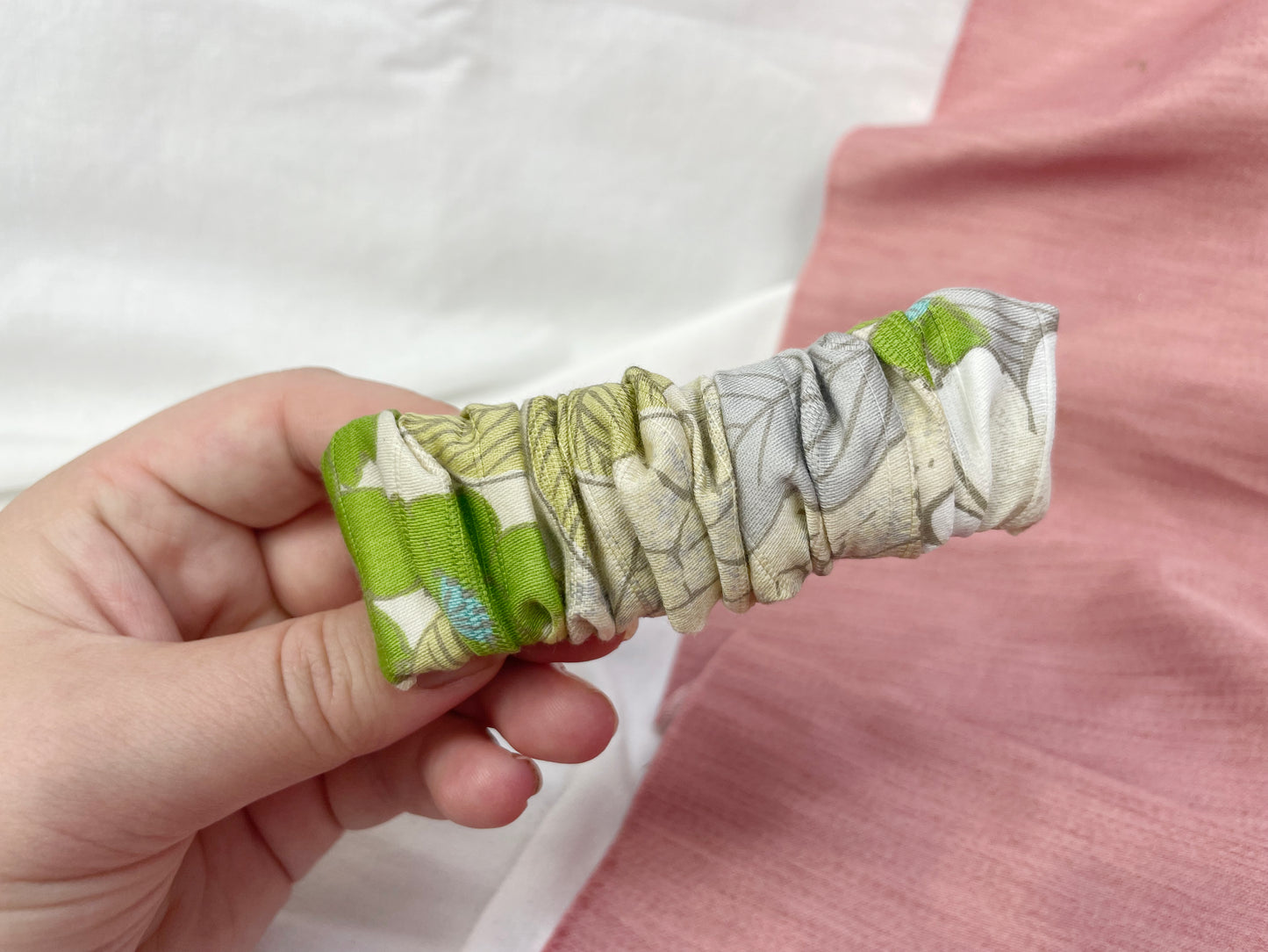 Green Leaf Scrunched Upcycled Hair Barrette