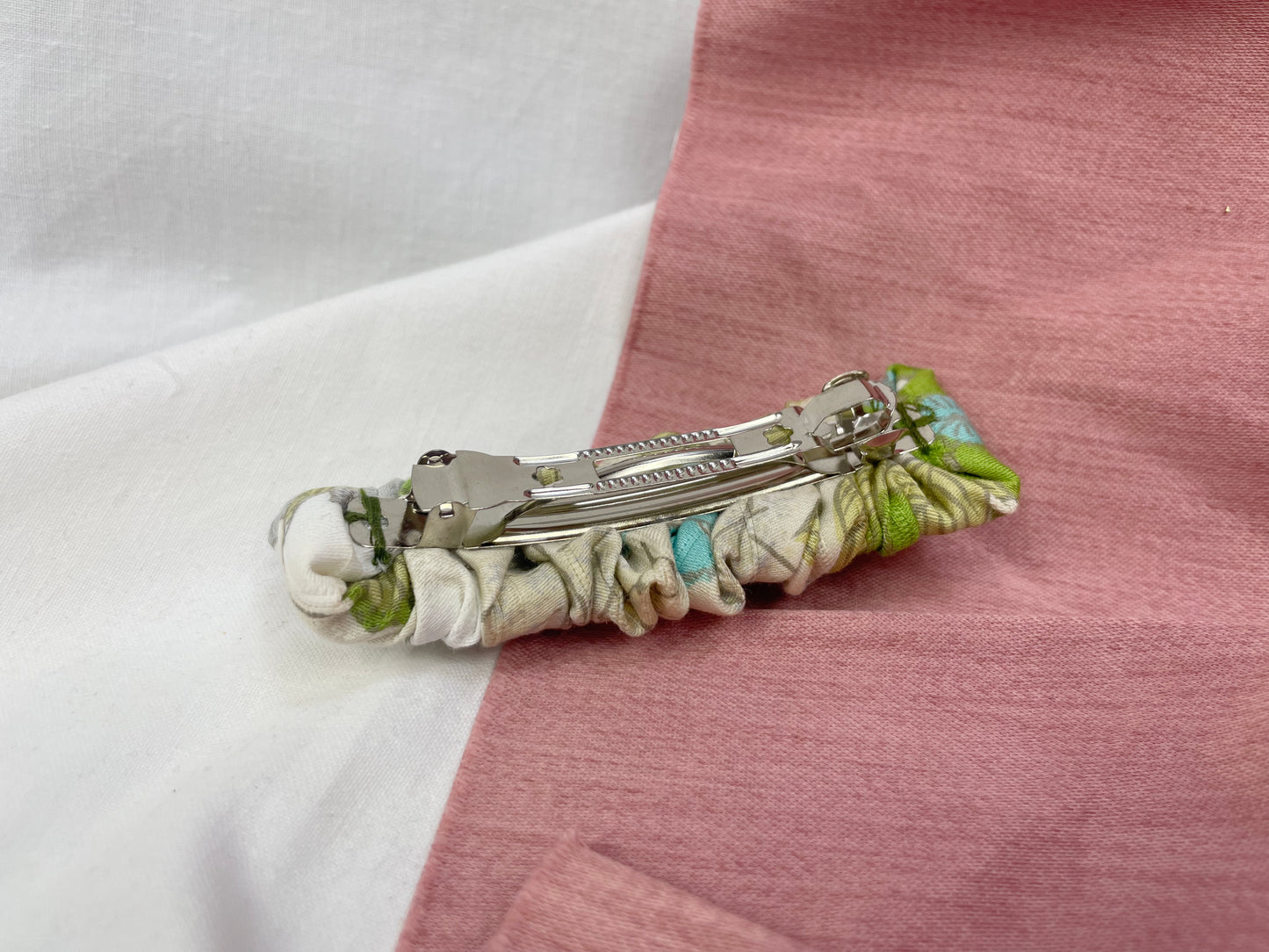 Green Leaf Scrunched Upcycled Hair Barrette