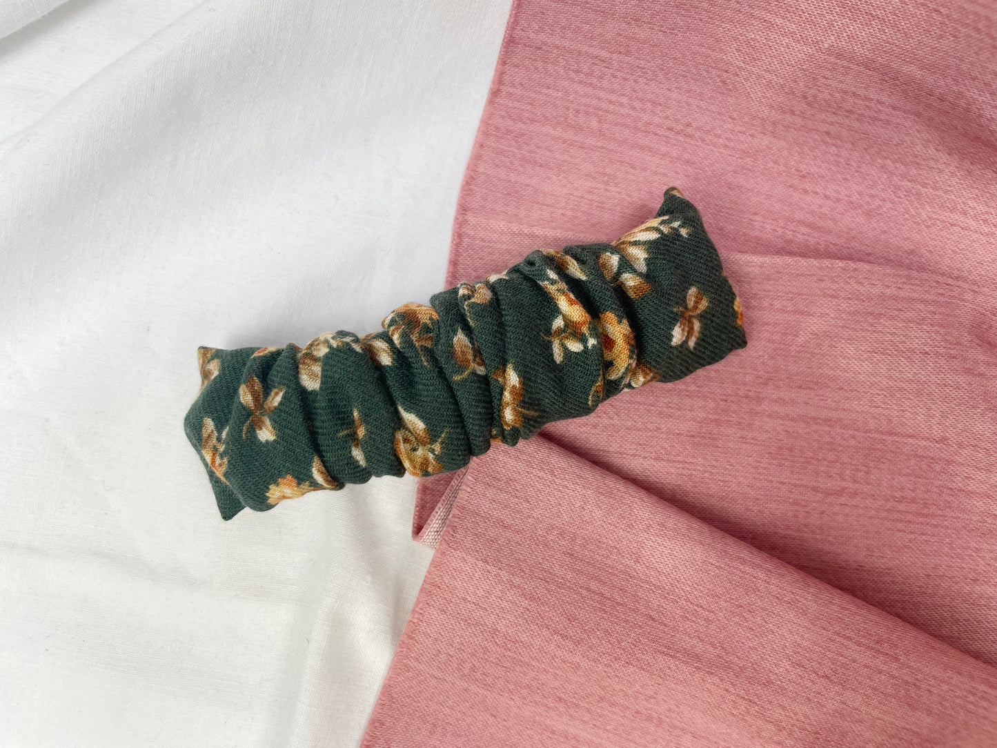 Green Autumn Leaf Scrunched Upcycled Hair Barrette