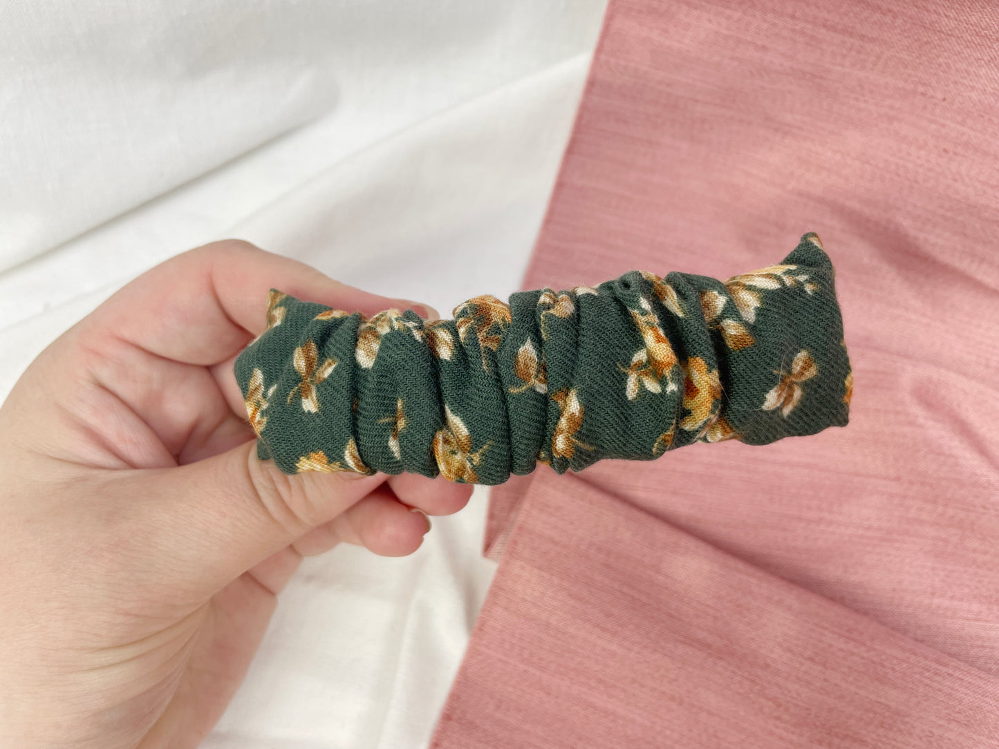 Green Autumn Leaf Scrunched Upcycled Hair Barrette