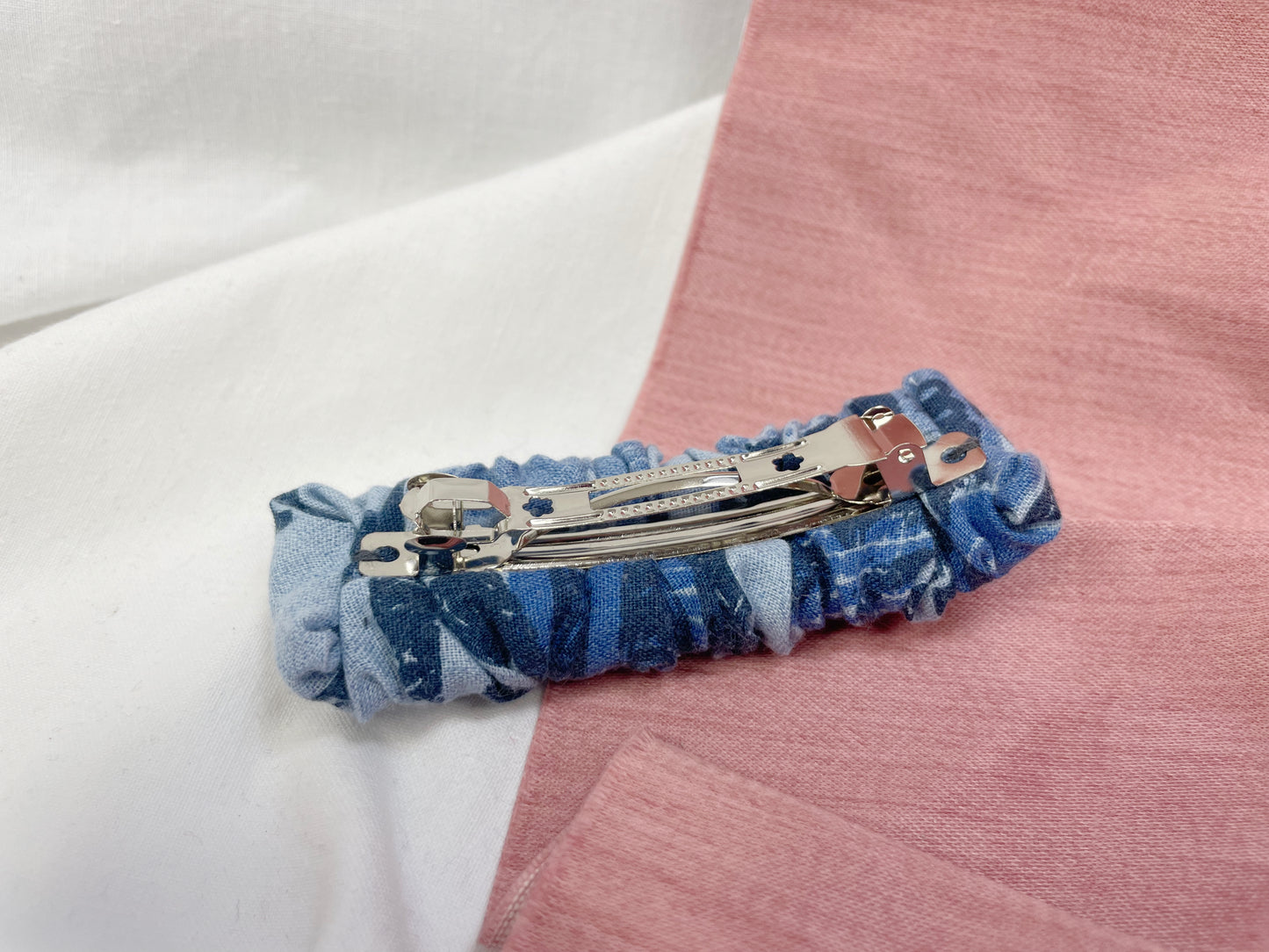 Blue Abstract Text Scrunched Upcycled Hair Barrette
