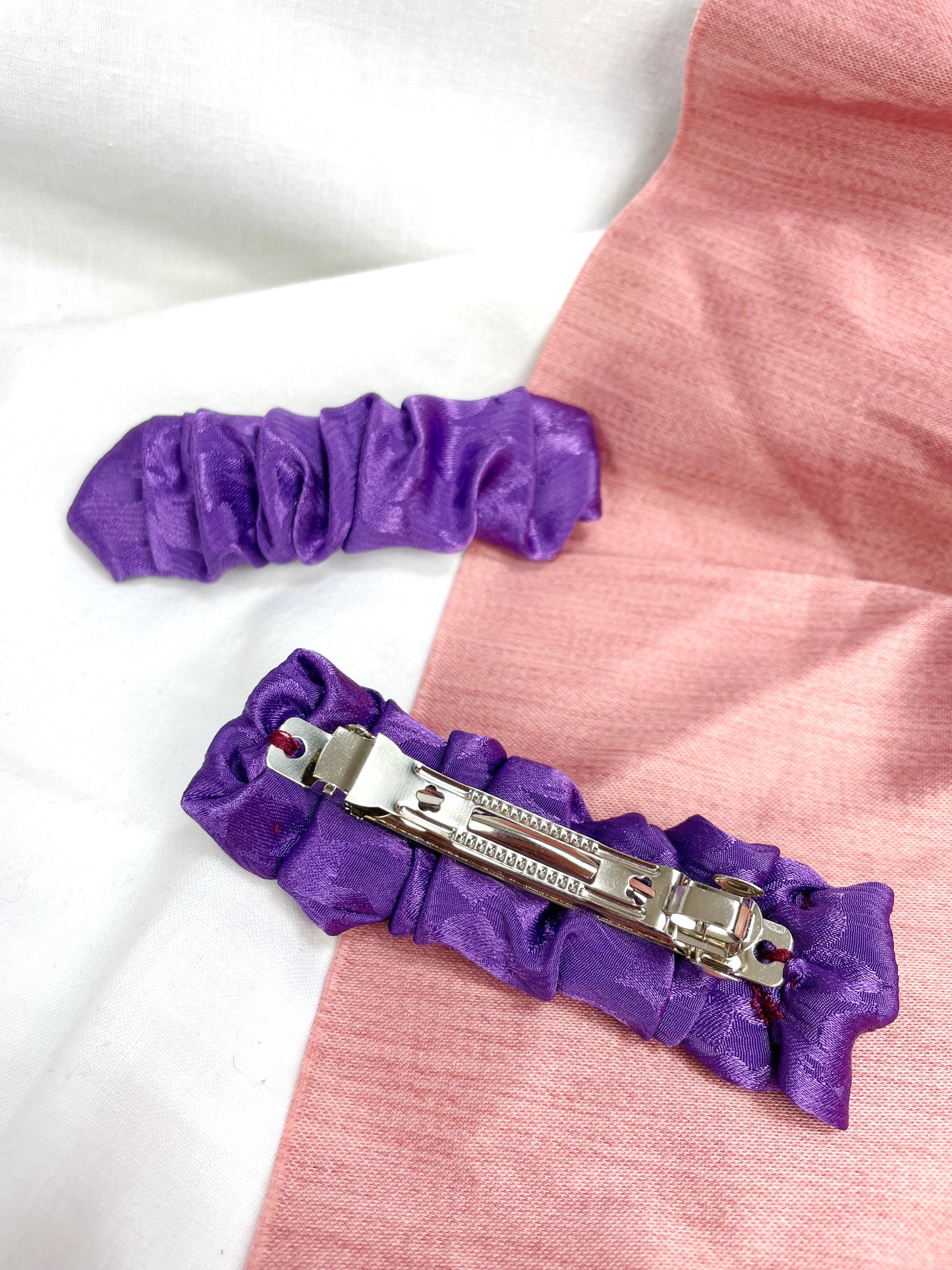 Purple Silky Scrunched Upcycled Hair Barrette