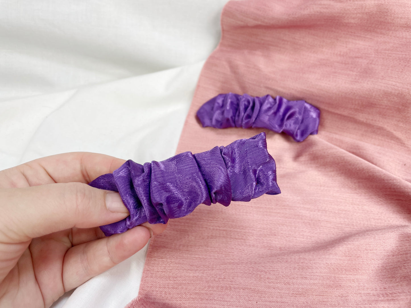 Purple Silky Scrunched Upcycled Hair Barrette