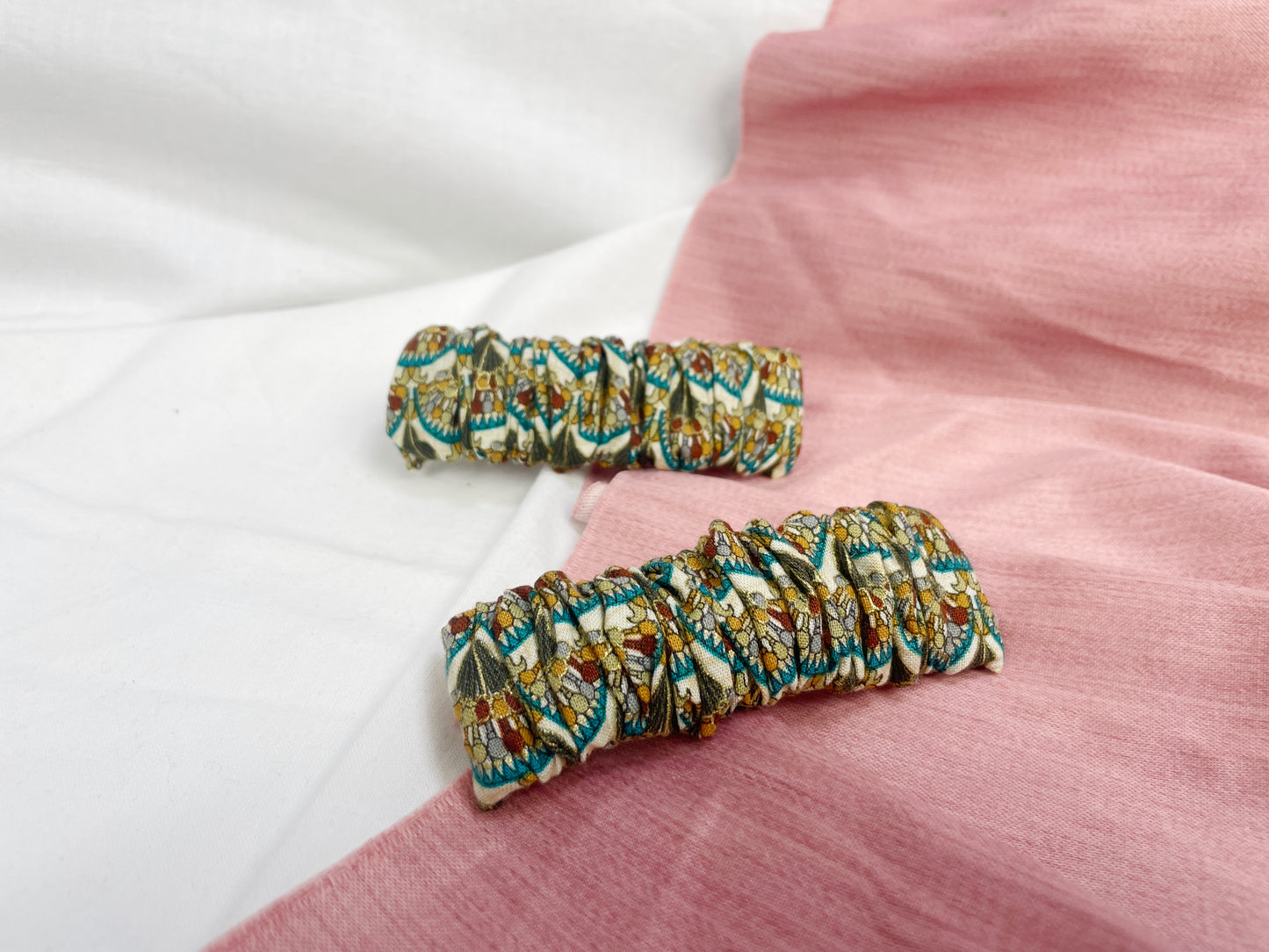 Peacock Scrunchie Upcycled Hair Barrette Clip