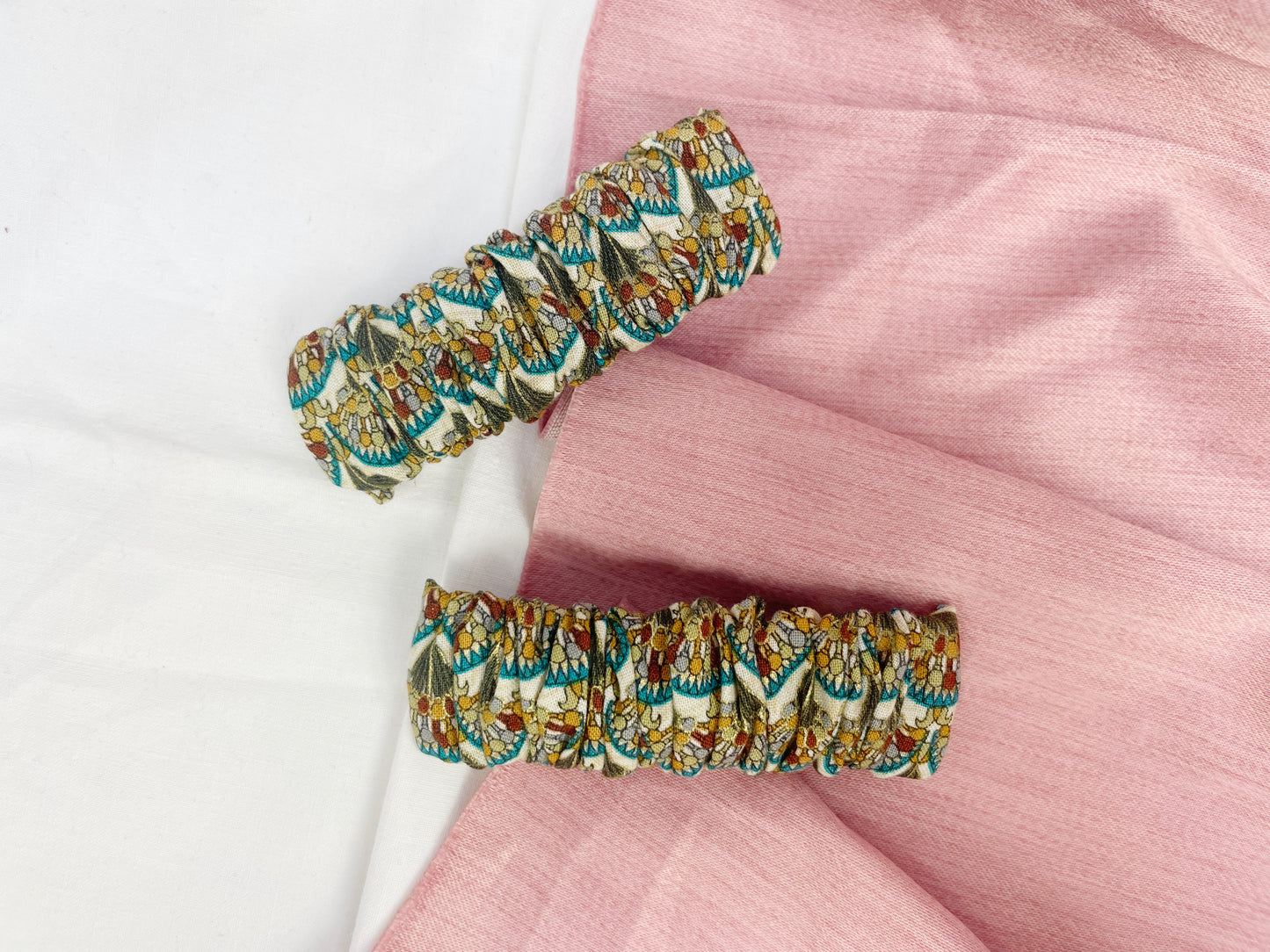 Peacock Scrunchie Upcycled Hair Barrette Clip