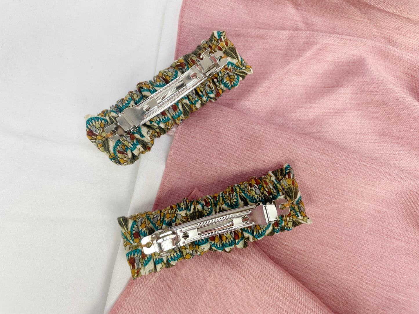 Peacock Scrunchie Upcycled Hair Barrette Clip