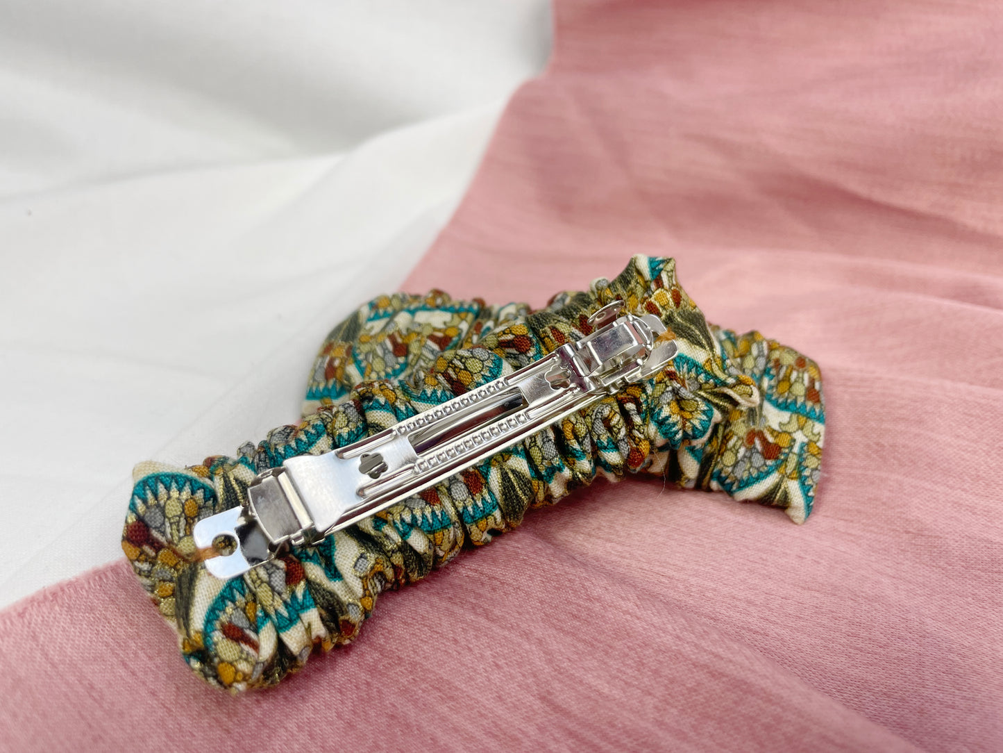 Peacock Scrunchie Upcycled Hair Barrette Clip
