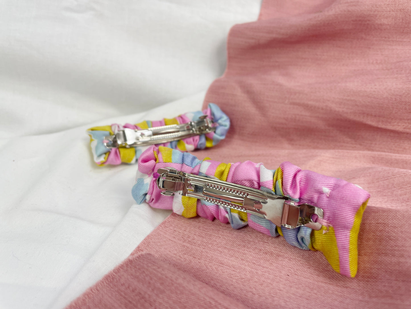 Pink Floral Scrunched Upcycled Hair Barrette