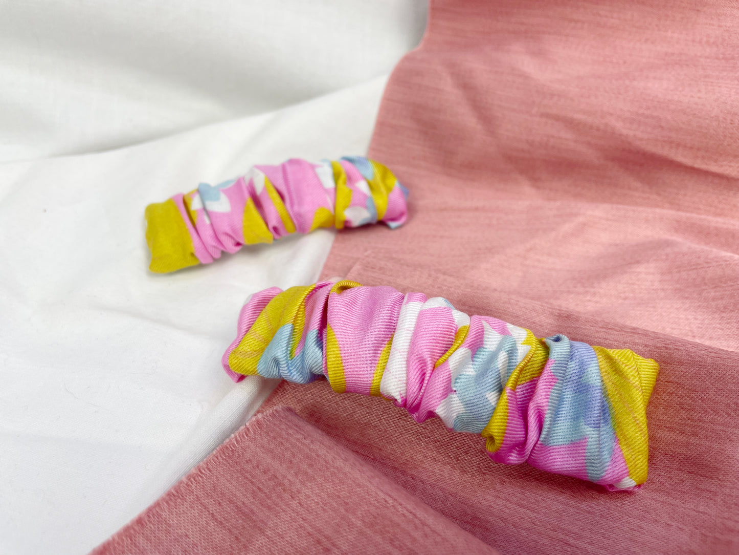 Pink Floral Scrunched Upcycled Hair Barrette