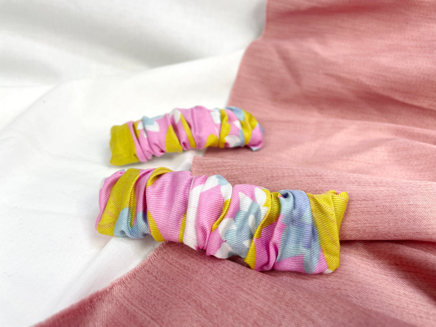 Pink Floral Scrunched Upcycled Hair Barrette