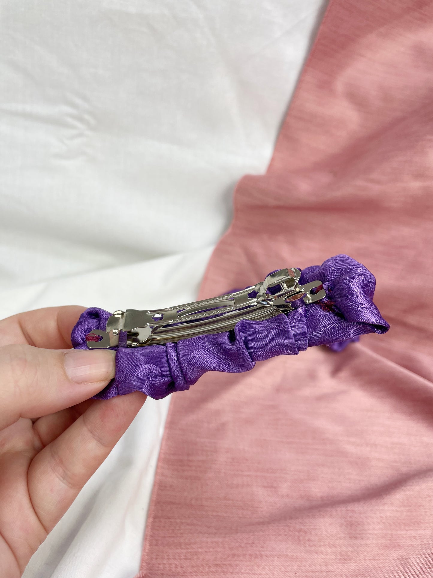Purple Silky Scrunched Upcycled Hair Barrette