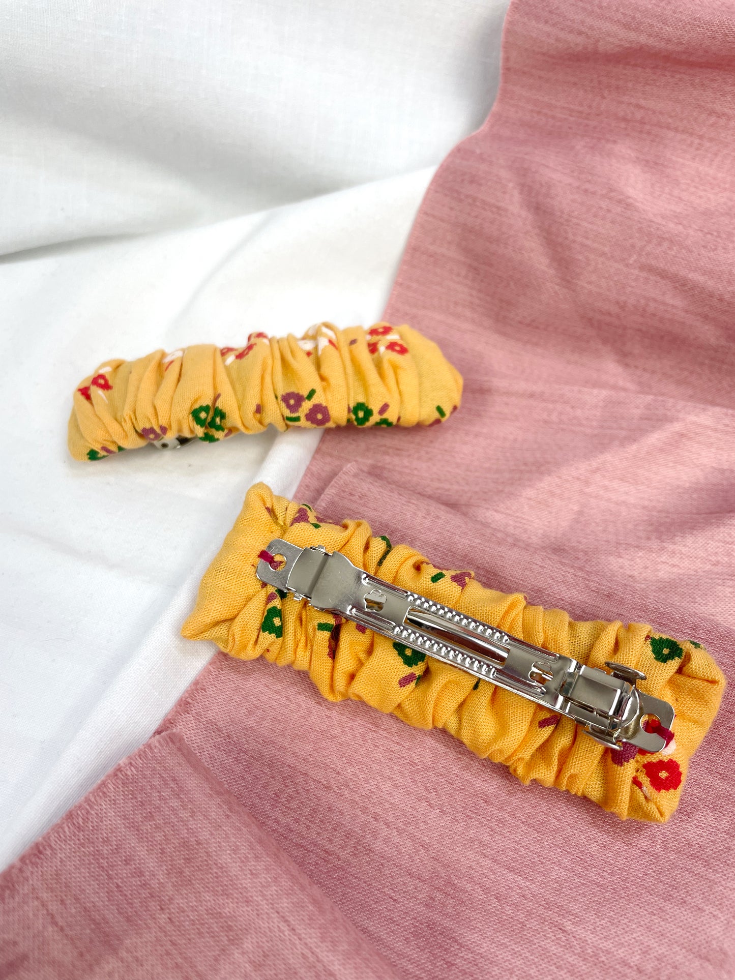 Yellow Floral Scrunched Upcycled Hair Barrette
