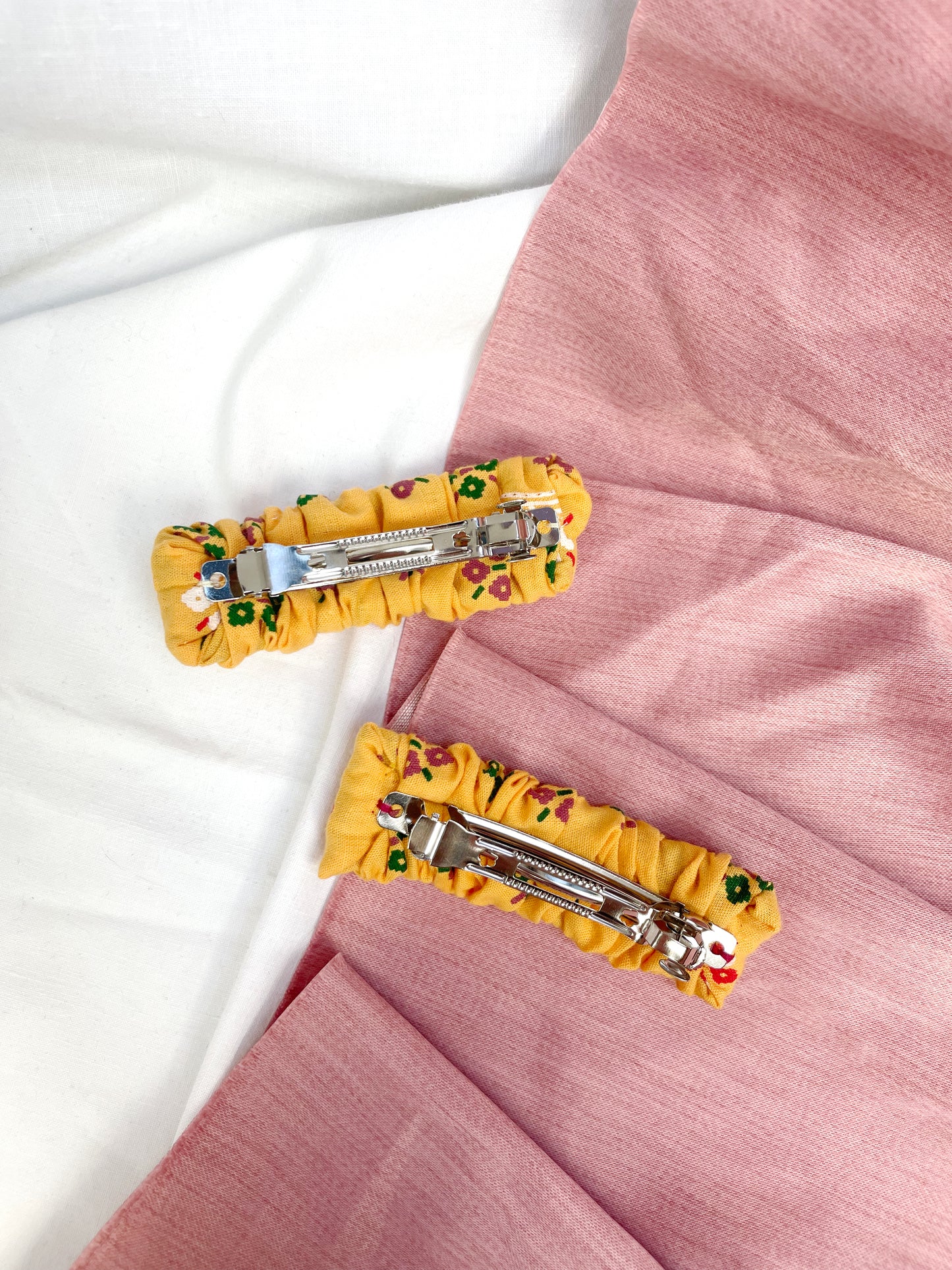 Yellow Floral Scrunched Upcycled Hair Barrette