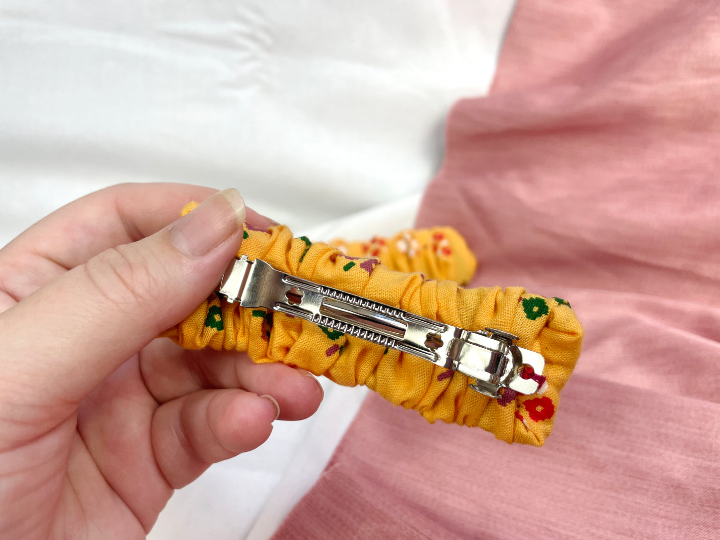 Yellow Floral Scrunched Upcycled Hair Barrette