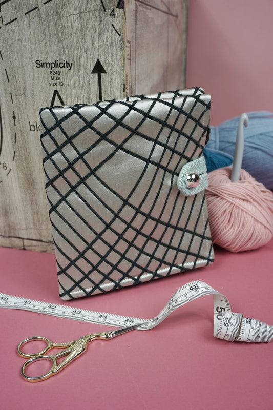 Warm Silver & Black Embroidered Upcycled Crochet Case