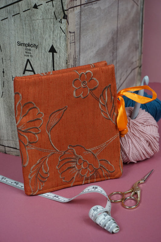 Orange Silk Floral Embroidery Upcycled Crochet Case