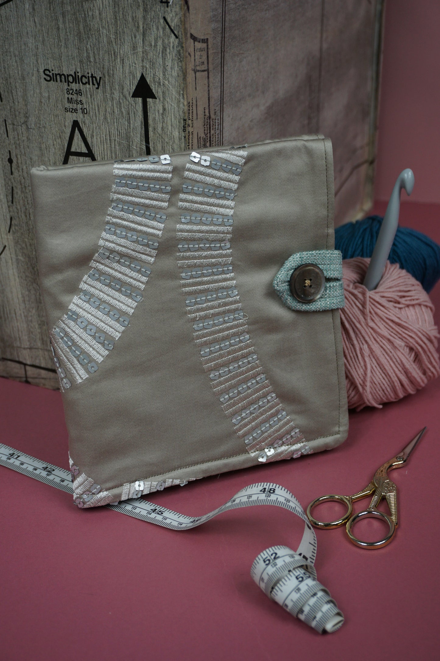 Golden Sequin Embroidery Upcycled Crochet Case