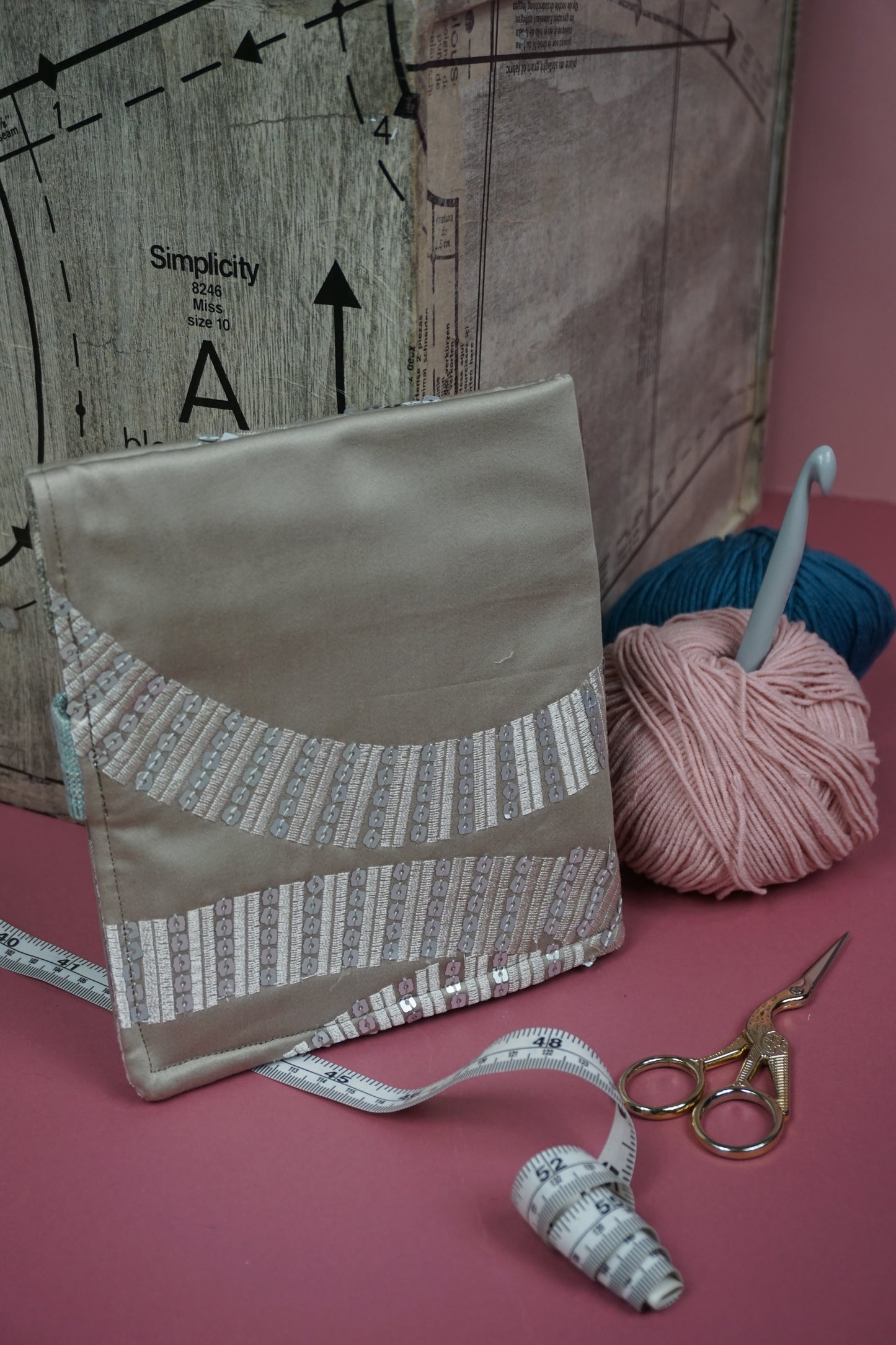 Golden Sequin Embroidery Upcycled Crochet Case