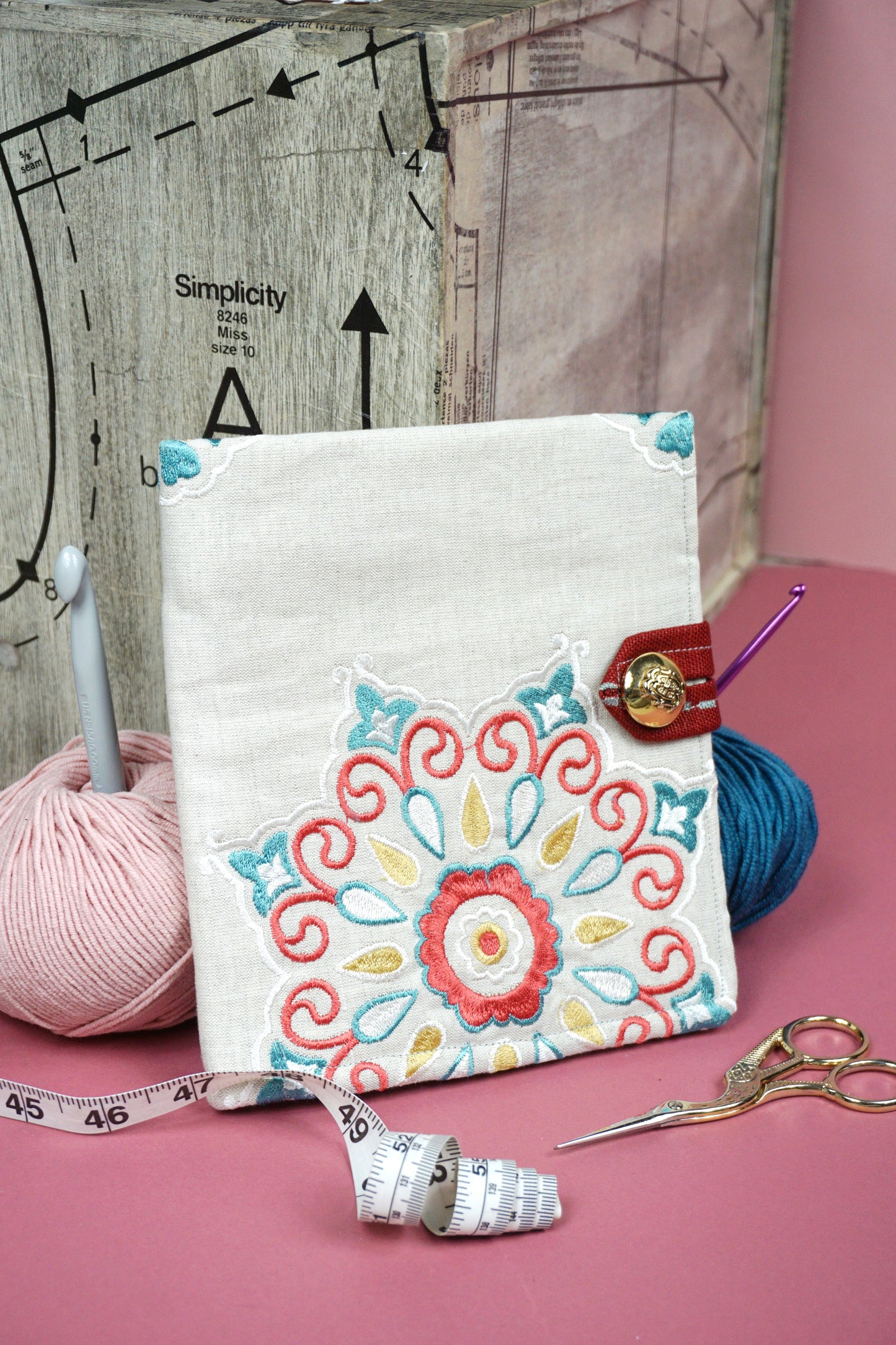 Beige with Floral Brocade  Upcycled Crochet Case