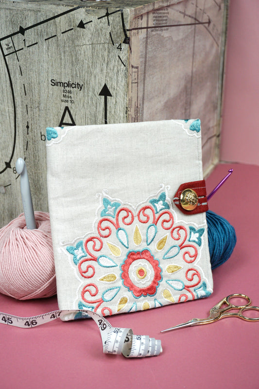 Beige with Floral Brocade  Upcycled Crochet Case