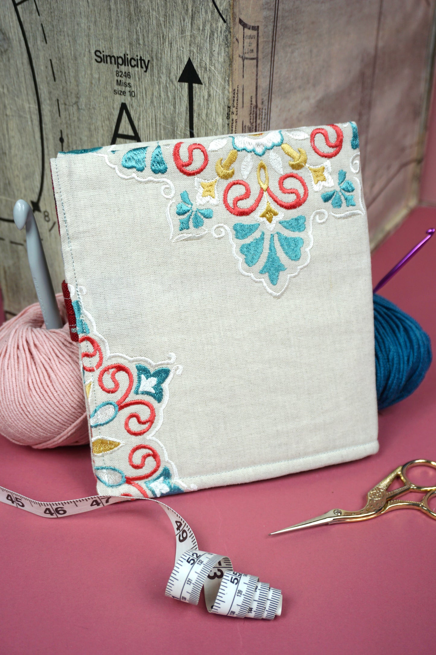 Beige with Floral Brocade  Upcycled Crochet Case