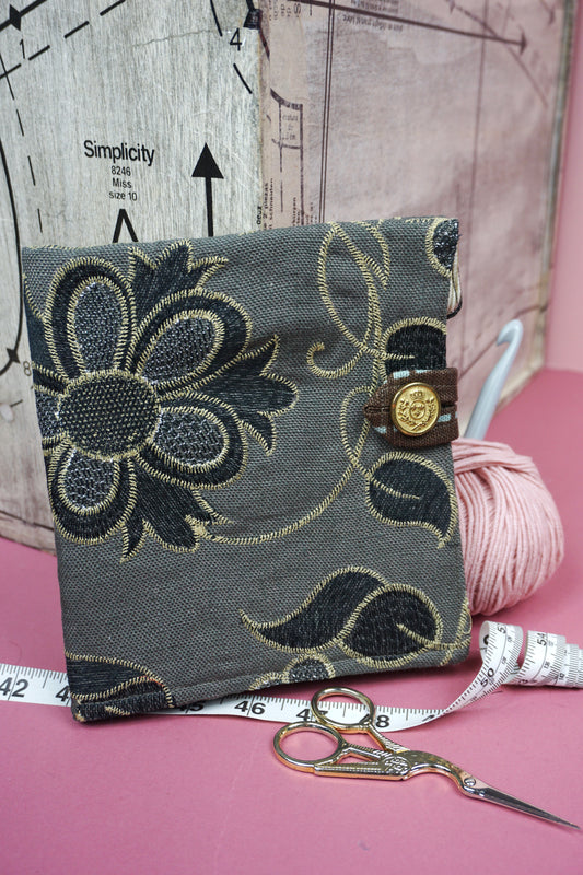 Black and Gold Embroidered Floral Upcycled Crochet Case