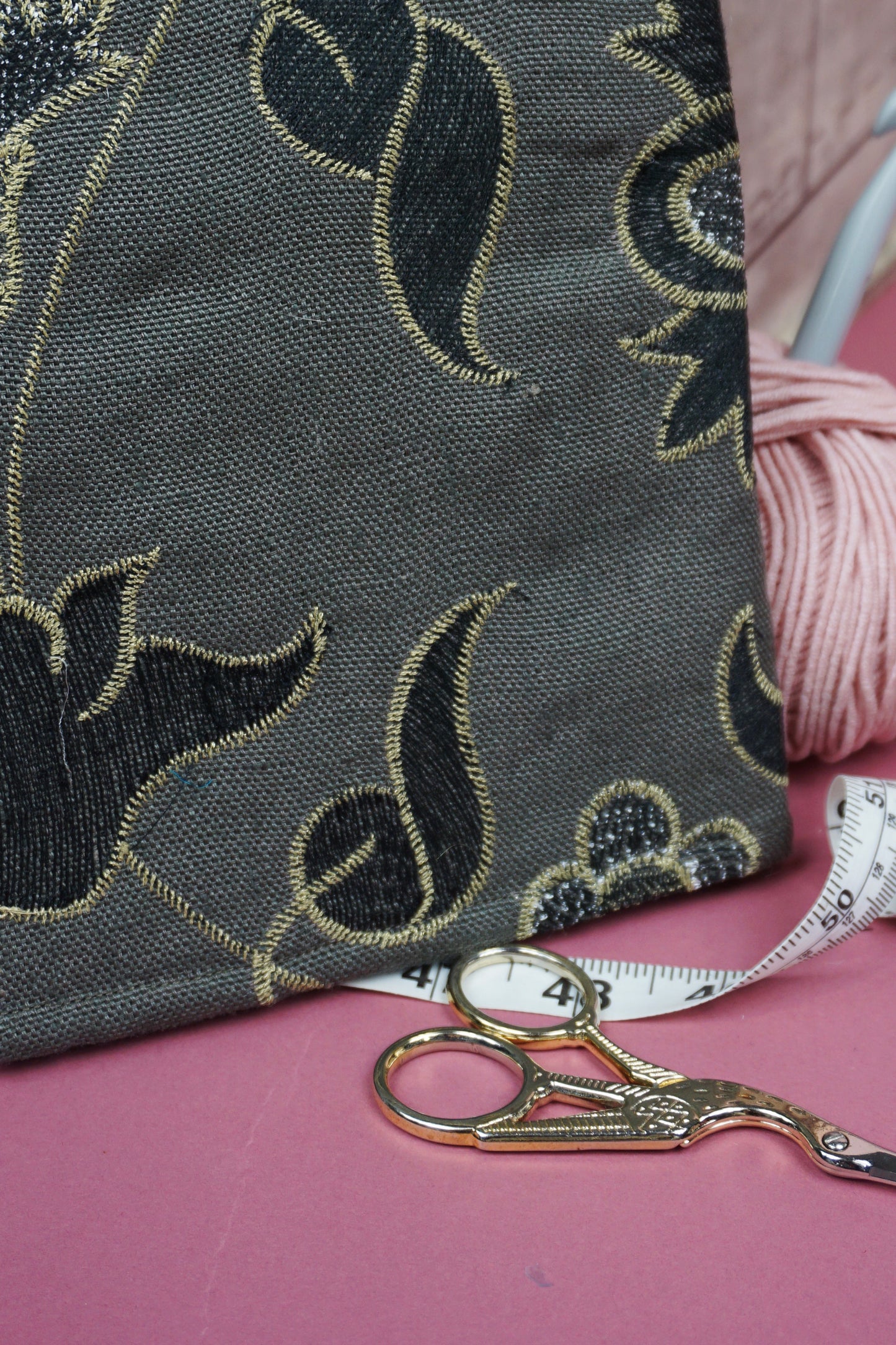 Black and Gold Embroidered Floral Upcycled Crochet Case