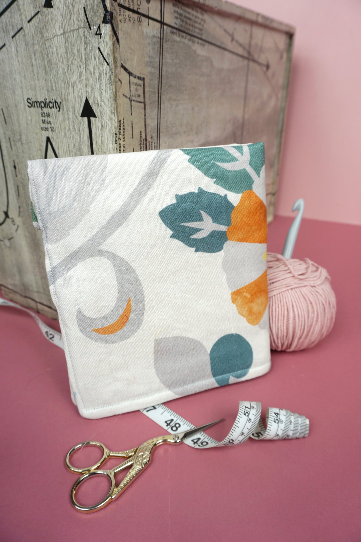 Beige and Orange Floral Upcycled Crochet Case