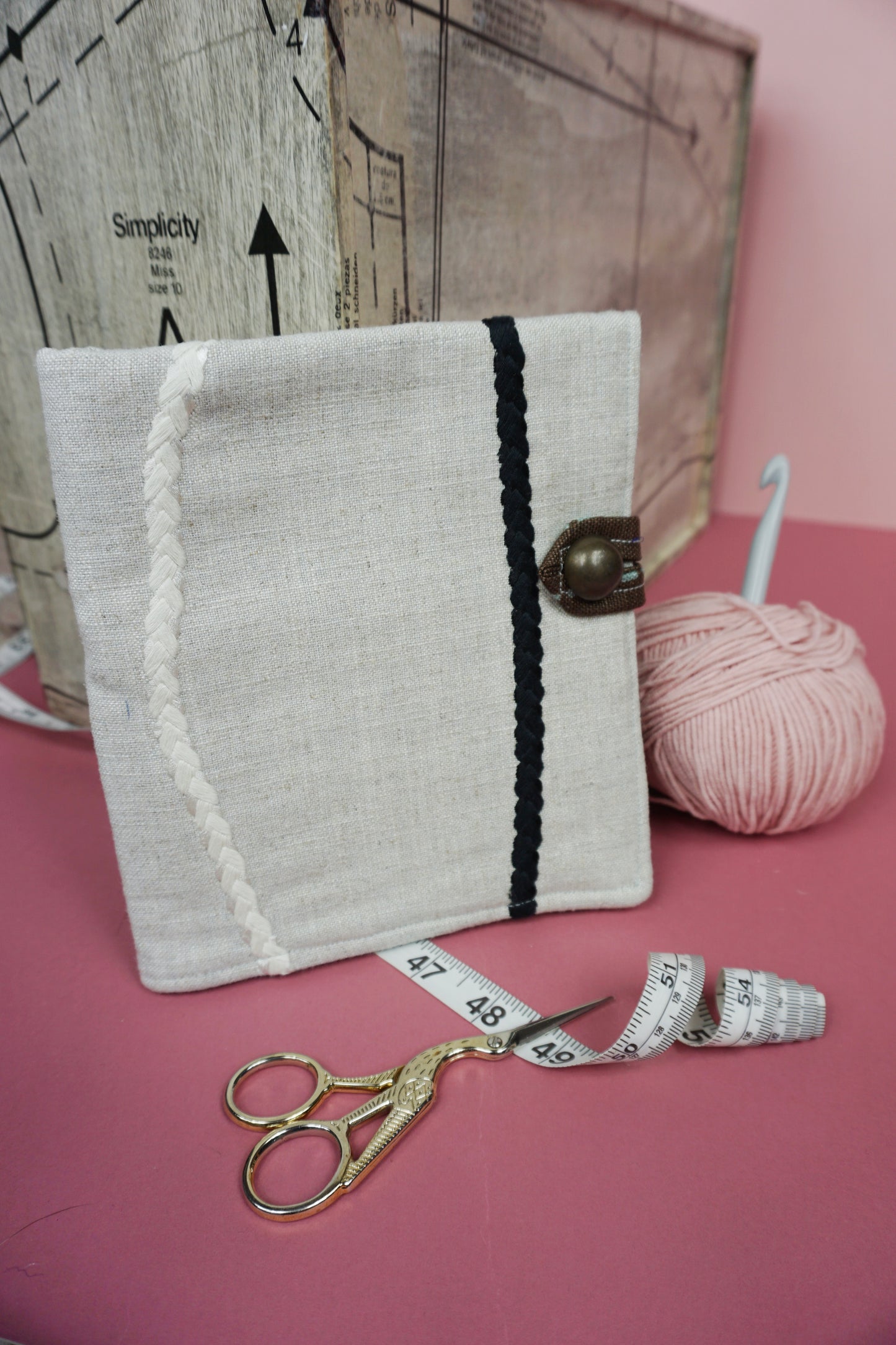 Cream Linen with Monochrome Rope Upcycled Crochet Case