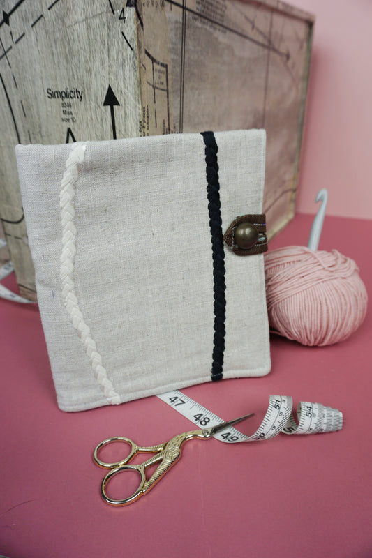 Cream Linen with Monochrome Rope Upcycled Crochet Case