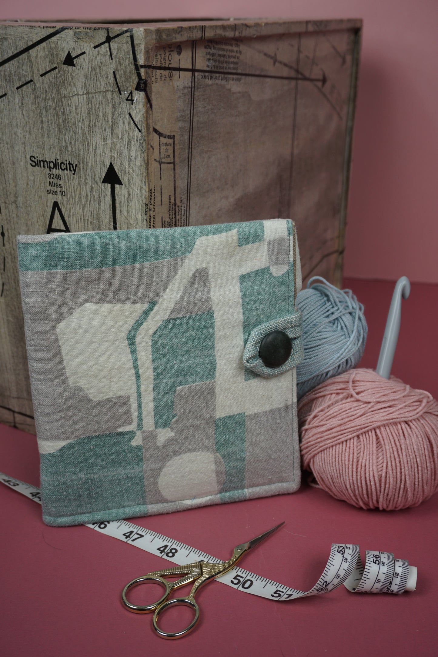 Green and Grey Linen Upcycled Crochet Case