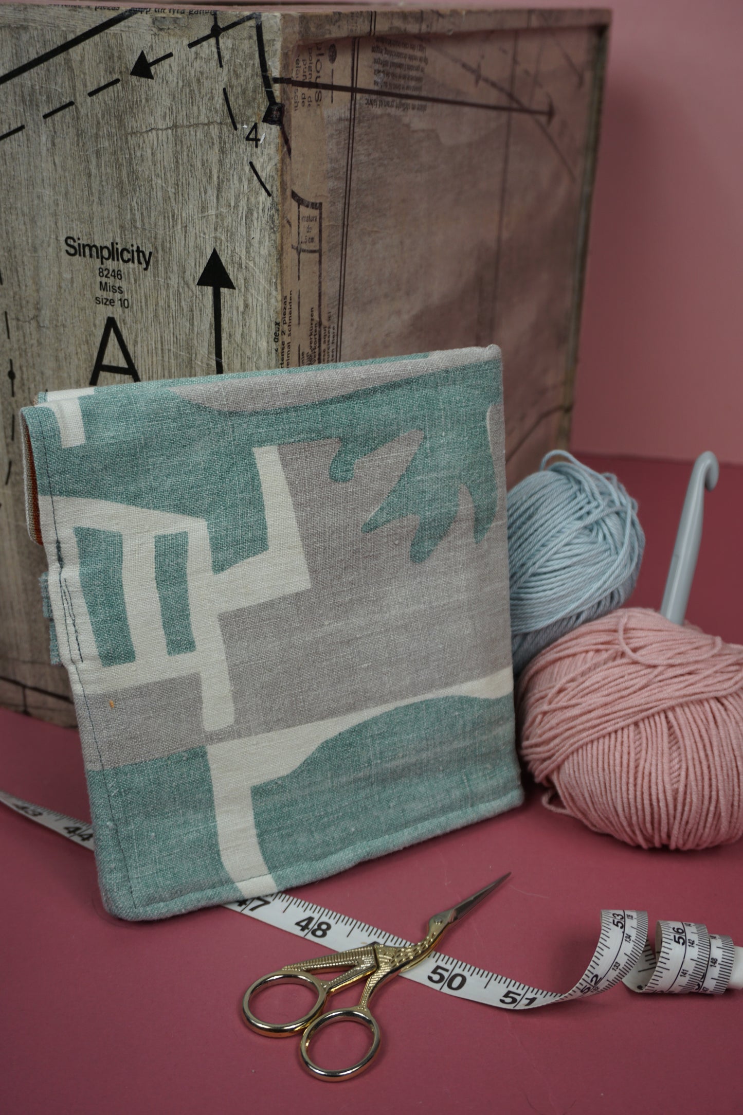 Green and Grey Linen Upcycled Crochet Case