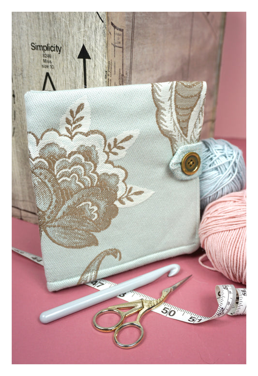 Pale Blue Floral Brocade with Monochrome Rope Upcycled Crochet Case